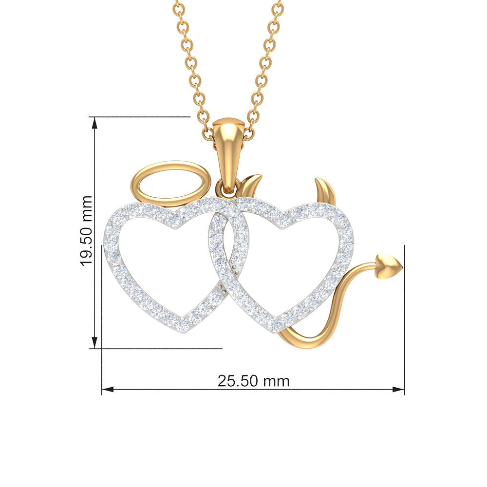 Certified Zircon Angle and Devil Twin Heart Necklace AAAA - Rosec Jewels