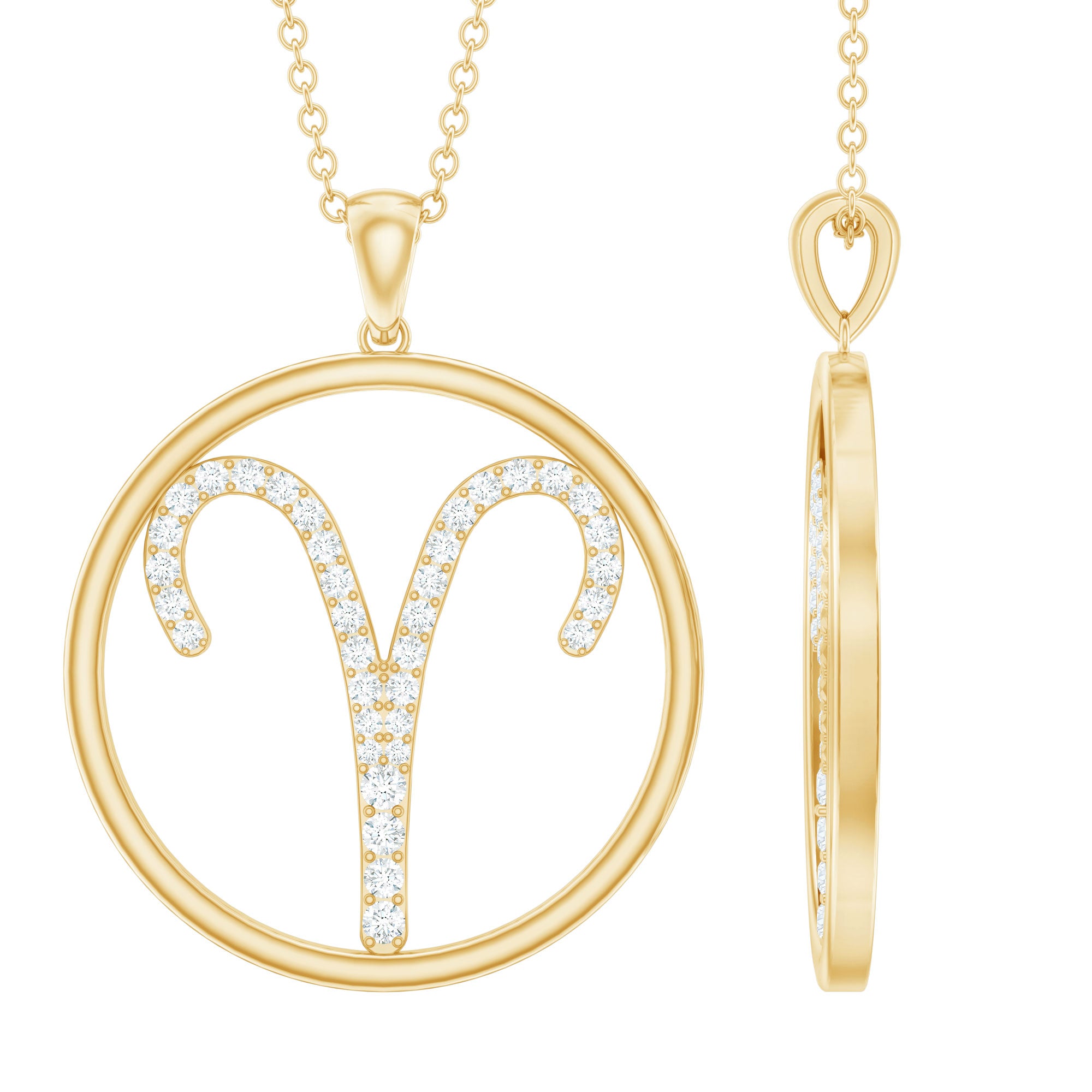 Certified Moissanite Aries Zodiac Sign Pendant Necklace D-VS1 - Rosec Jewels