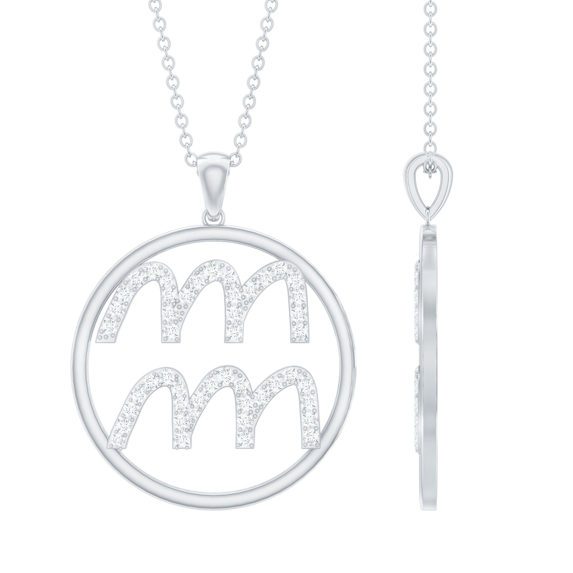 Collier pendentif certifié Moissanite signe du zodiaque Verseau