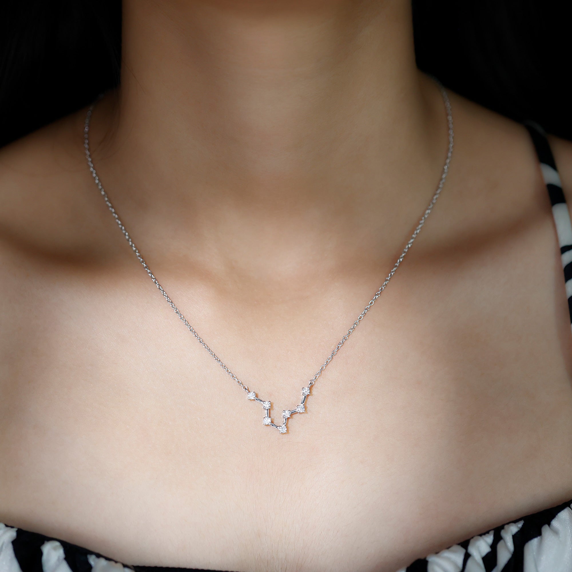 Moissanite Constellation Aquarius Zodiac Sign Necklace D-VS1 - Rosec Jewels