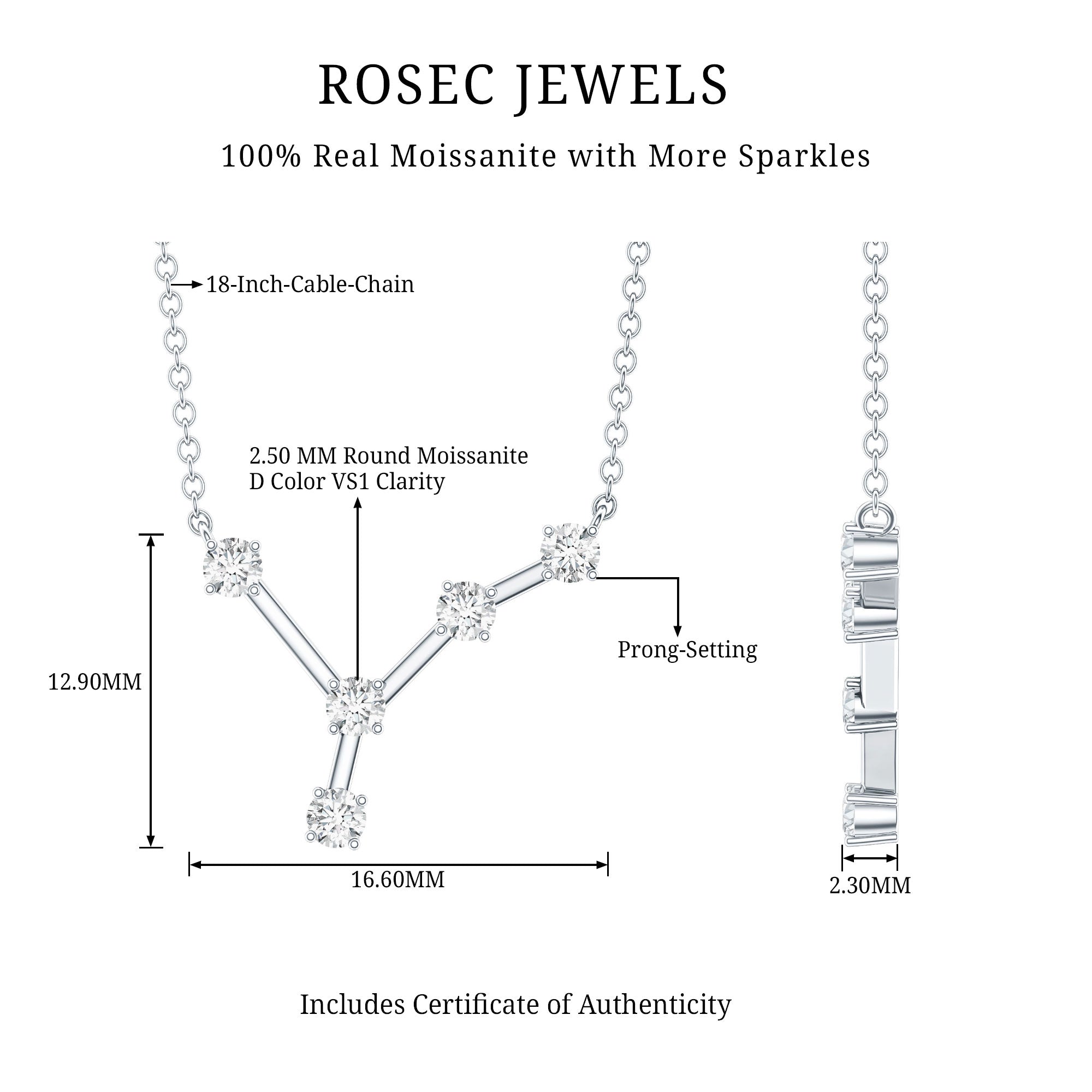Moissanite Cancer Zodiac Constellation Necklace D-VS1 - Rosec Jewels