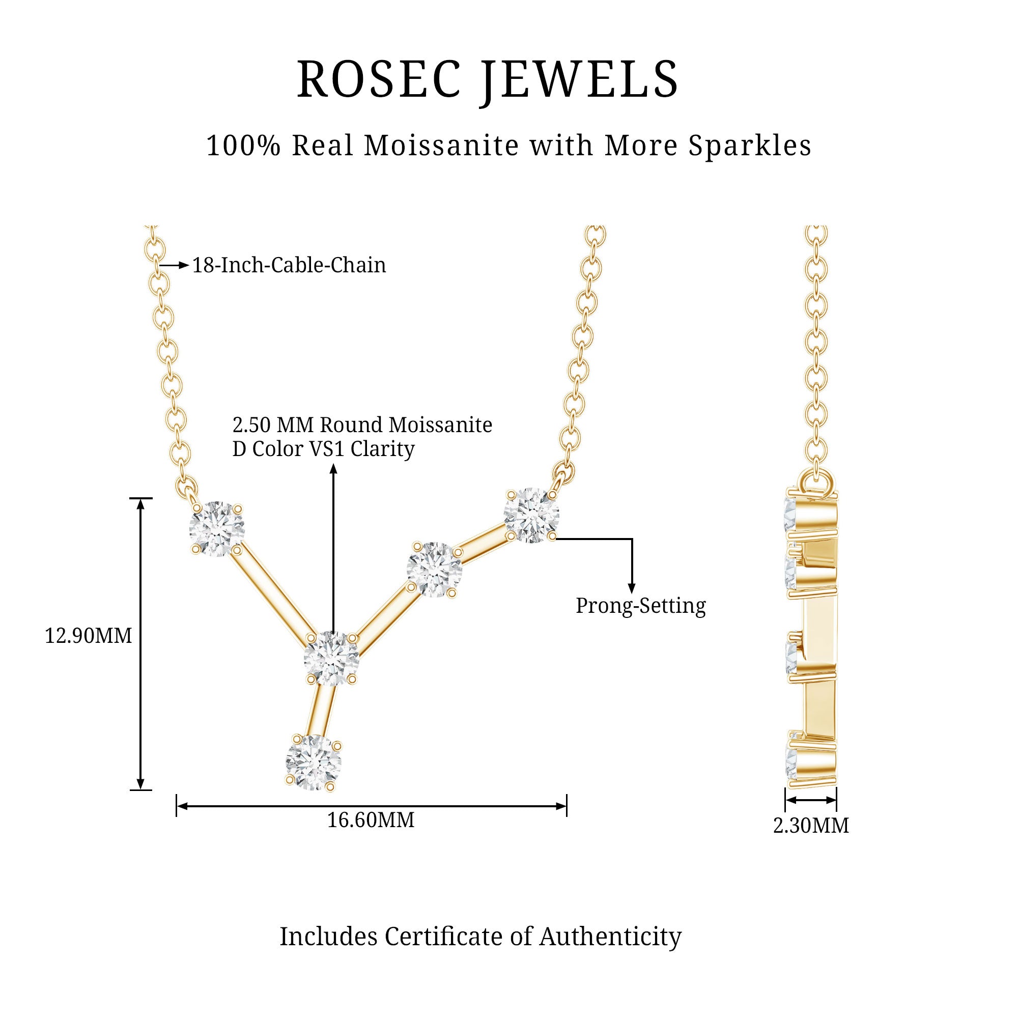 Moissanite Cancer Zodiac Constellation Necklace D-VS1 - Rosec Jewels
