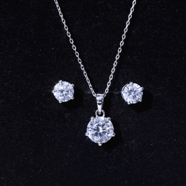 2 CT Zircon Solitaire Pendant and Earrings Set AAAAA - Rosec Jewels