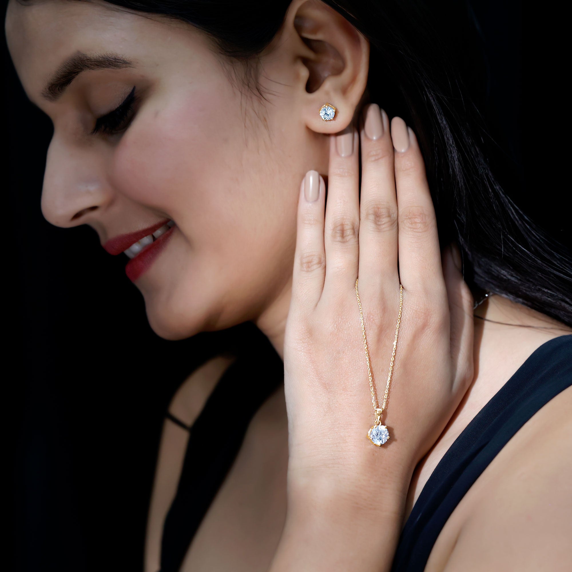 2 CT Zircon Solitaire Pendant and Earrings Set AAAAA - Rosec Jewels