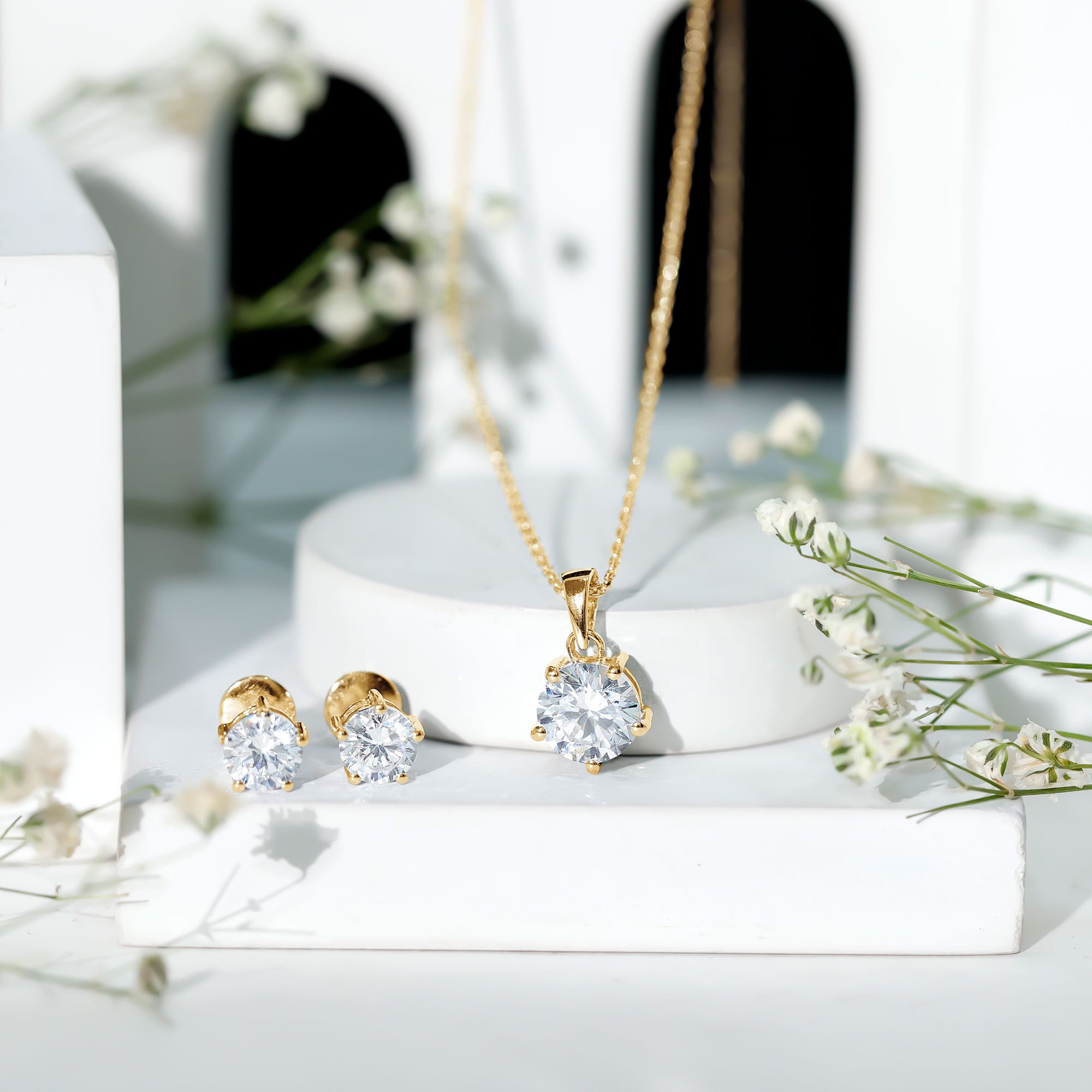 2 CT Zircon Solitaire Pendant and Earrings Set AAAAA - Rosec Jewels