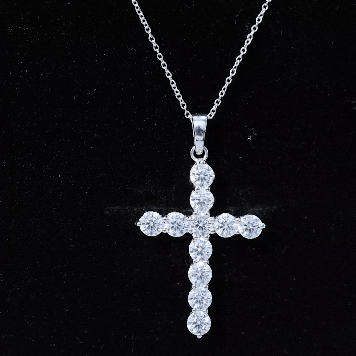 Certified Zircon Simple Cross Pendant Necklace AAAAA - Rosec Jewels