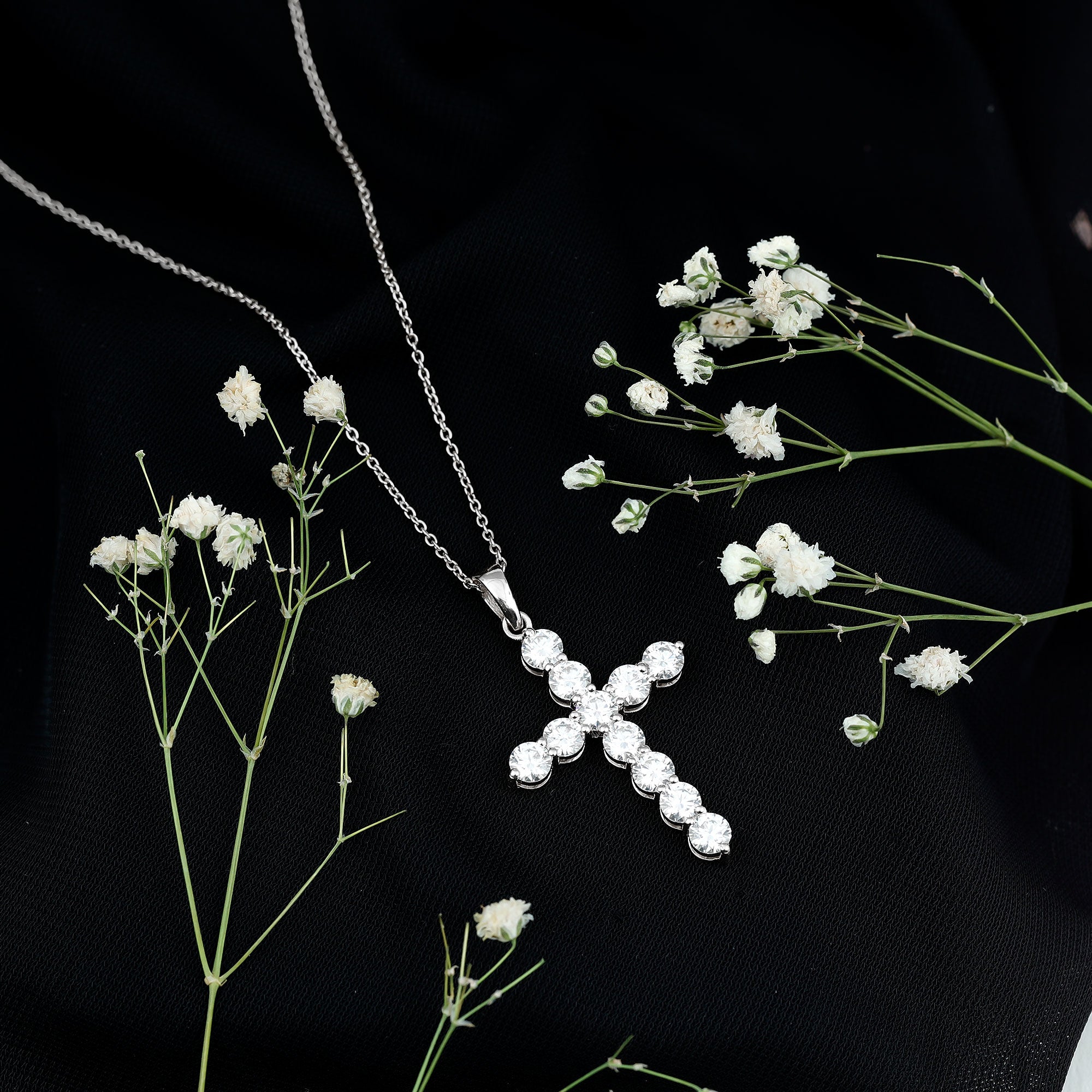 Certified Zircon Simple Cross Pendant Necklace AAAAA - Rosec Jewels