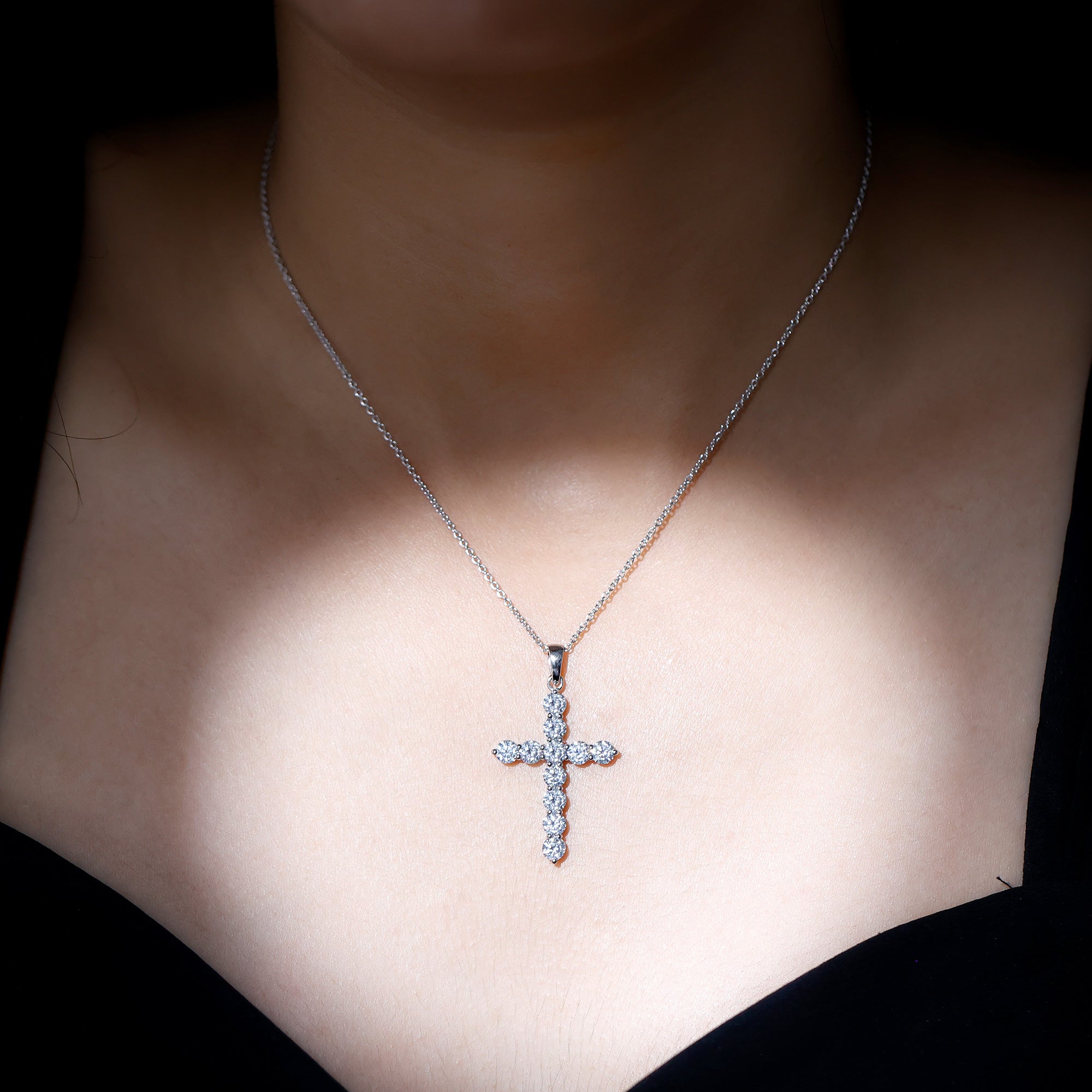 Certified Zircon Simple Cross Pendant Necklace AAAAA - Rosec Jewels