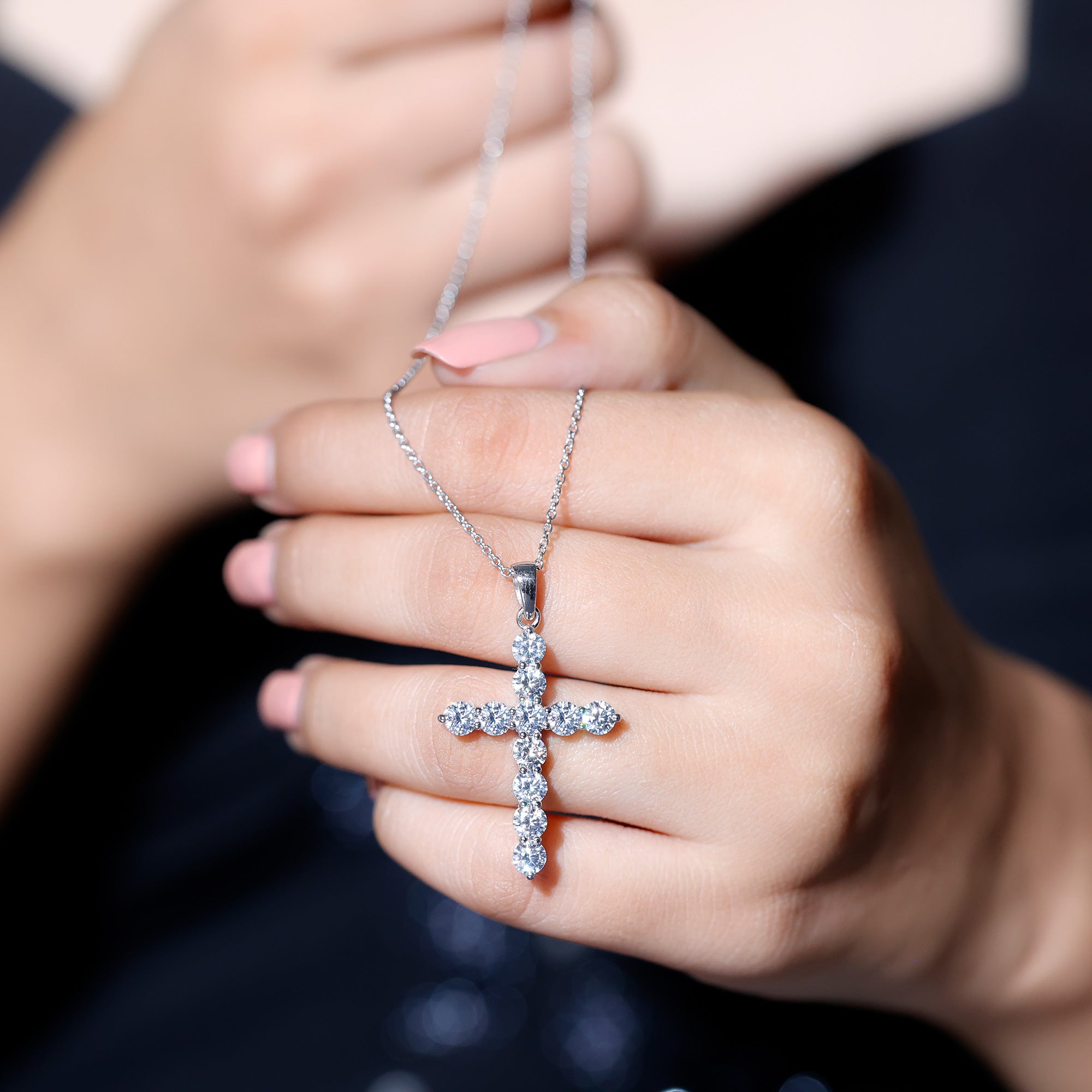 Certified Zircon Simple Cross Pendant Necklace AAAAA - Rosec Jewels