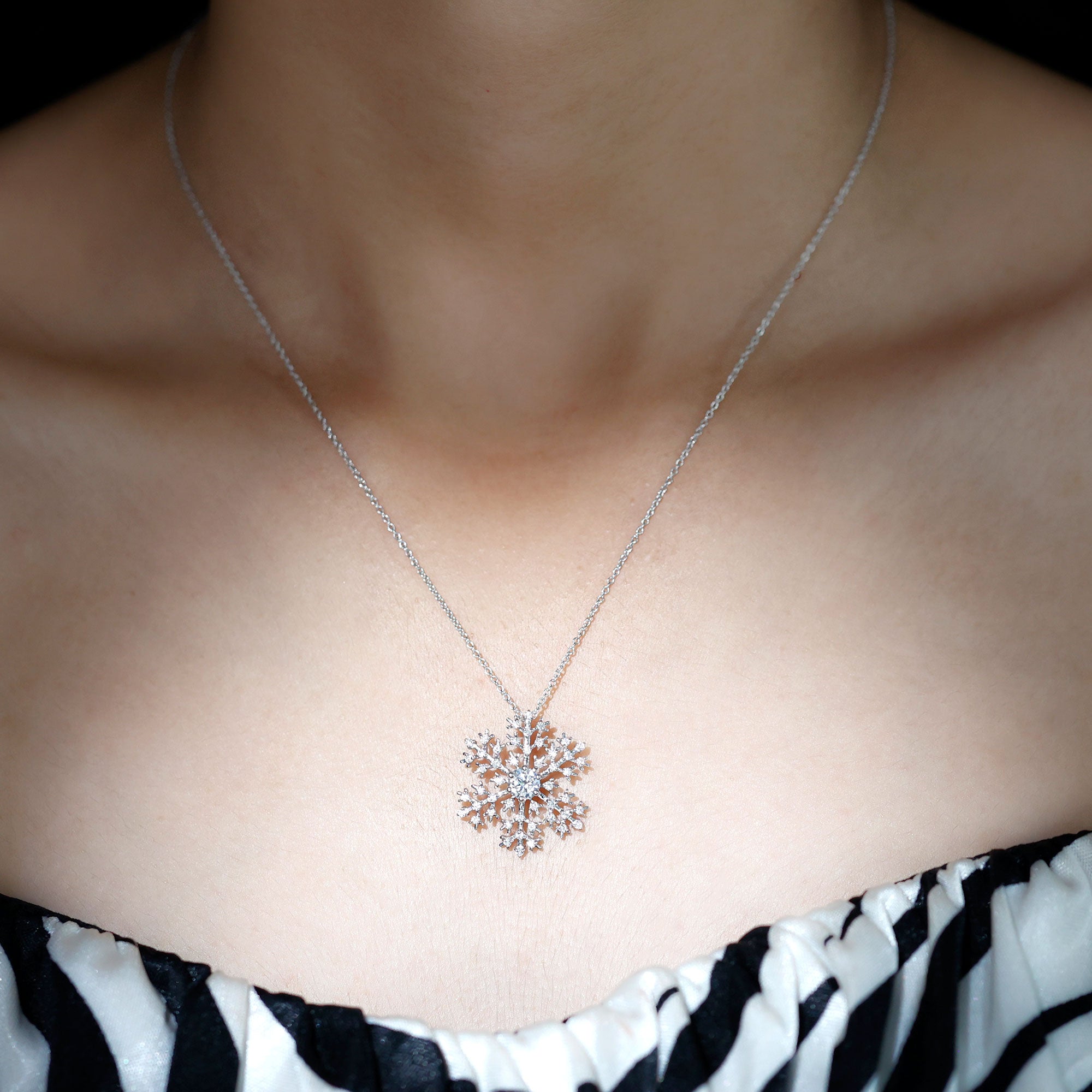 Certified Moissanite Snowflake Pendant Necklace With Chain D-VS1 - Rosec Jewels