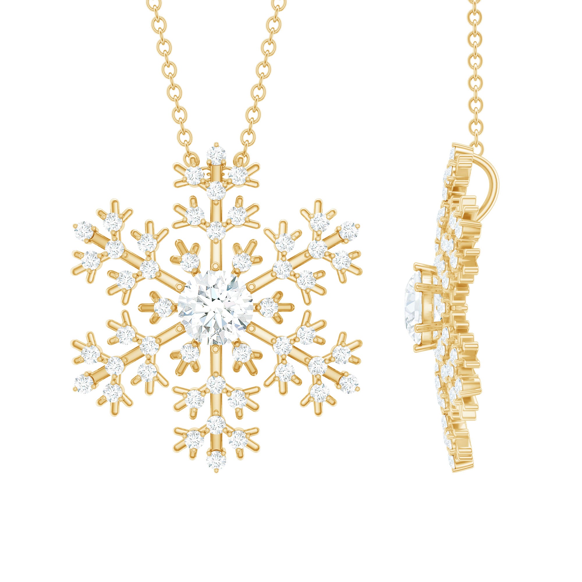 Certified Moissanite Snowflake Pendant Necklace With Chain D-VS1 - Rosec Jewels