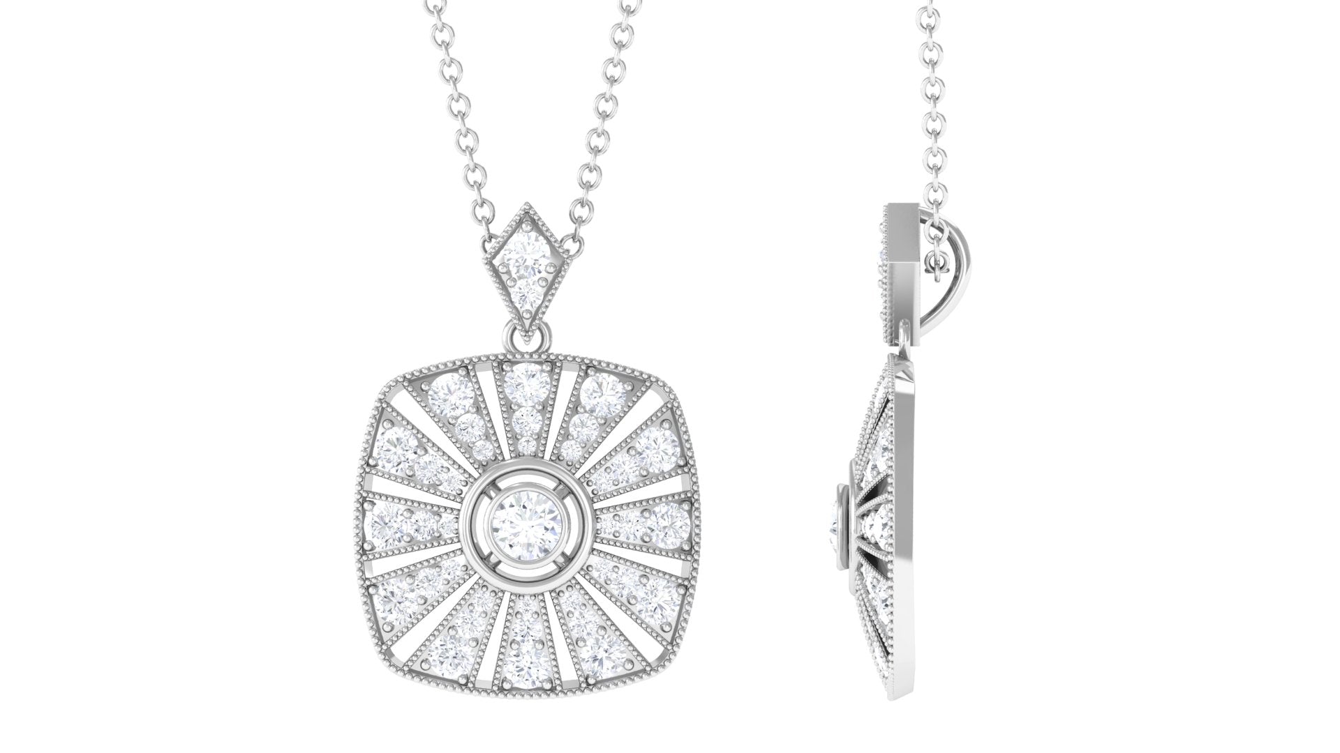 1 CT Certified Moissanite Beaded Vintage Pendant