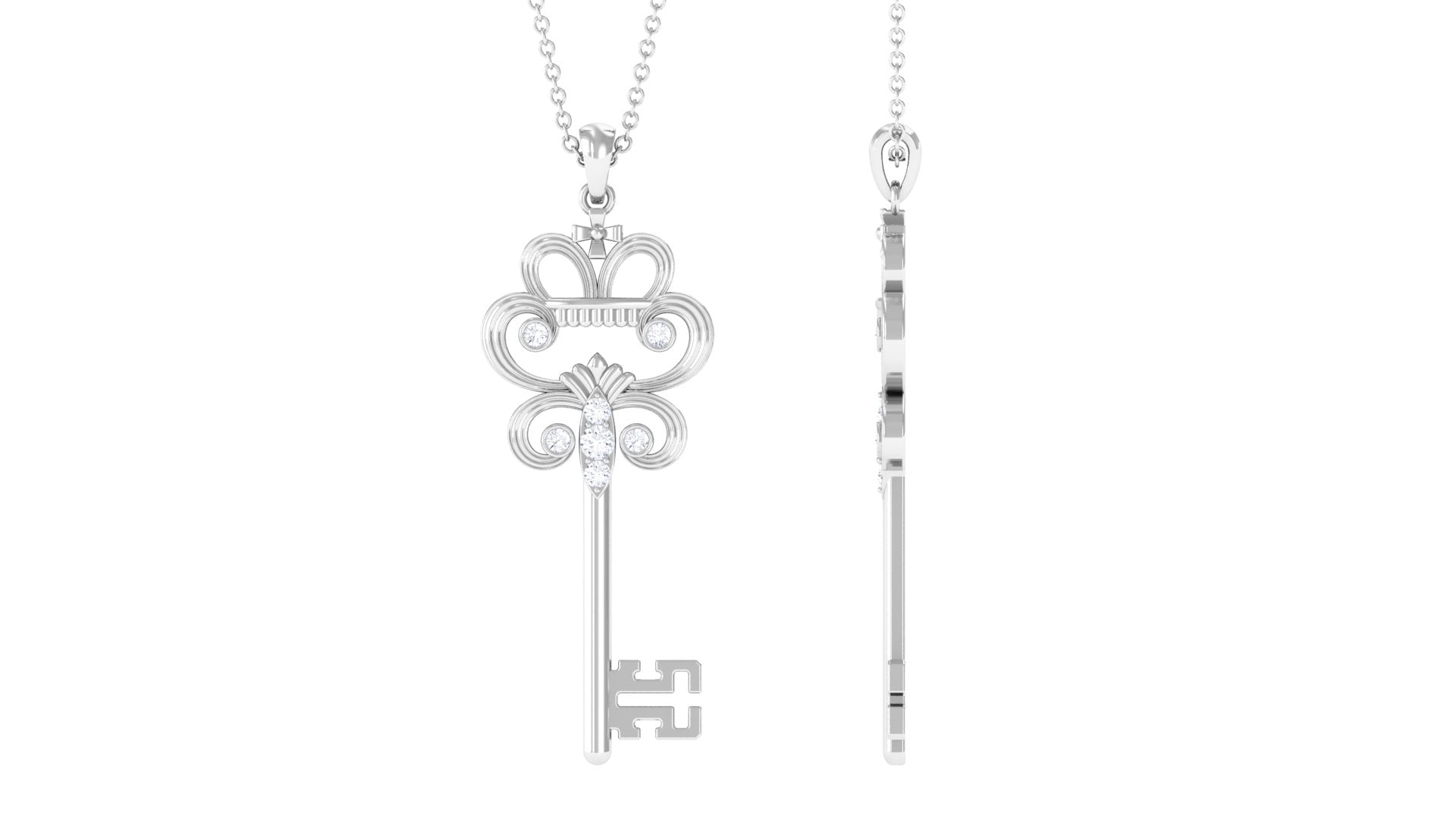 1/4 CT Certified Moissanite Vintage Gold Key Pendant Necklace