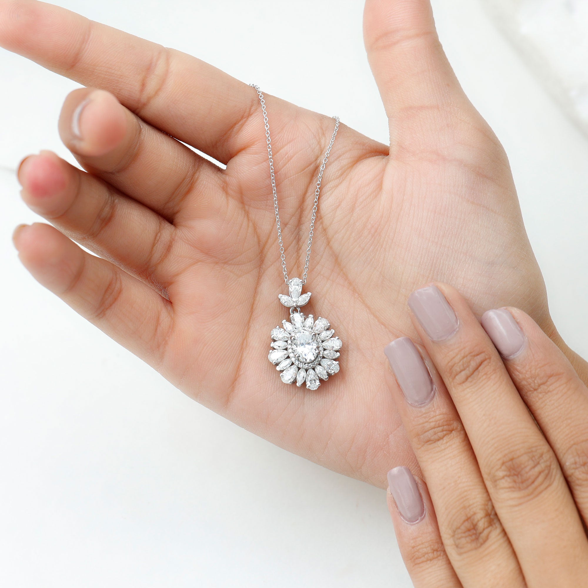 Certified Oval Moissanite Bridal Pendant Necklace D-VS1 - Rosec Jewels