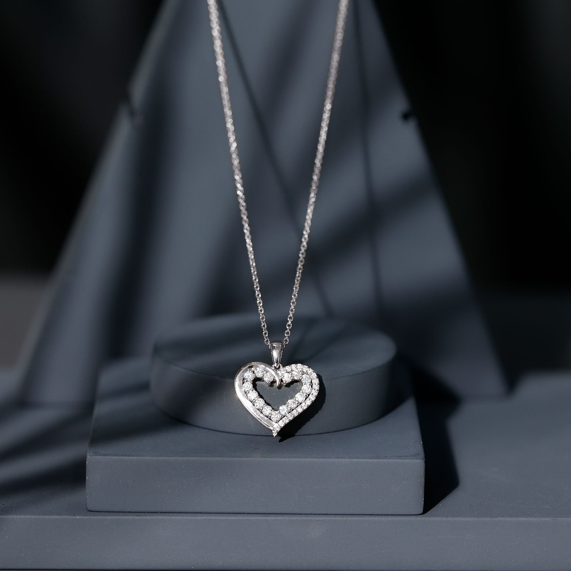1 Carat Certified Moissanite Open Heart Pendant D-VS1 - Rosec Jewels
