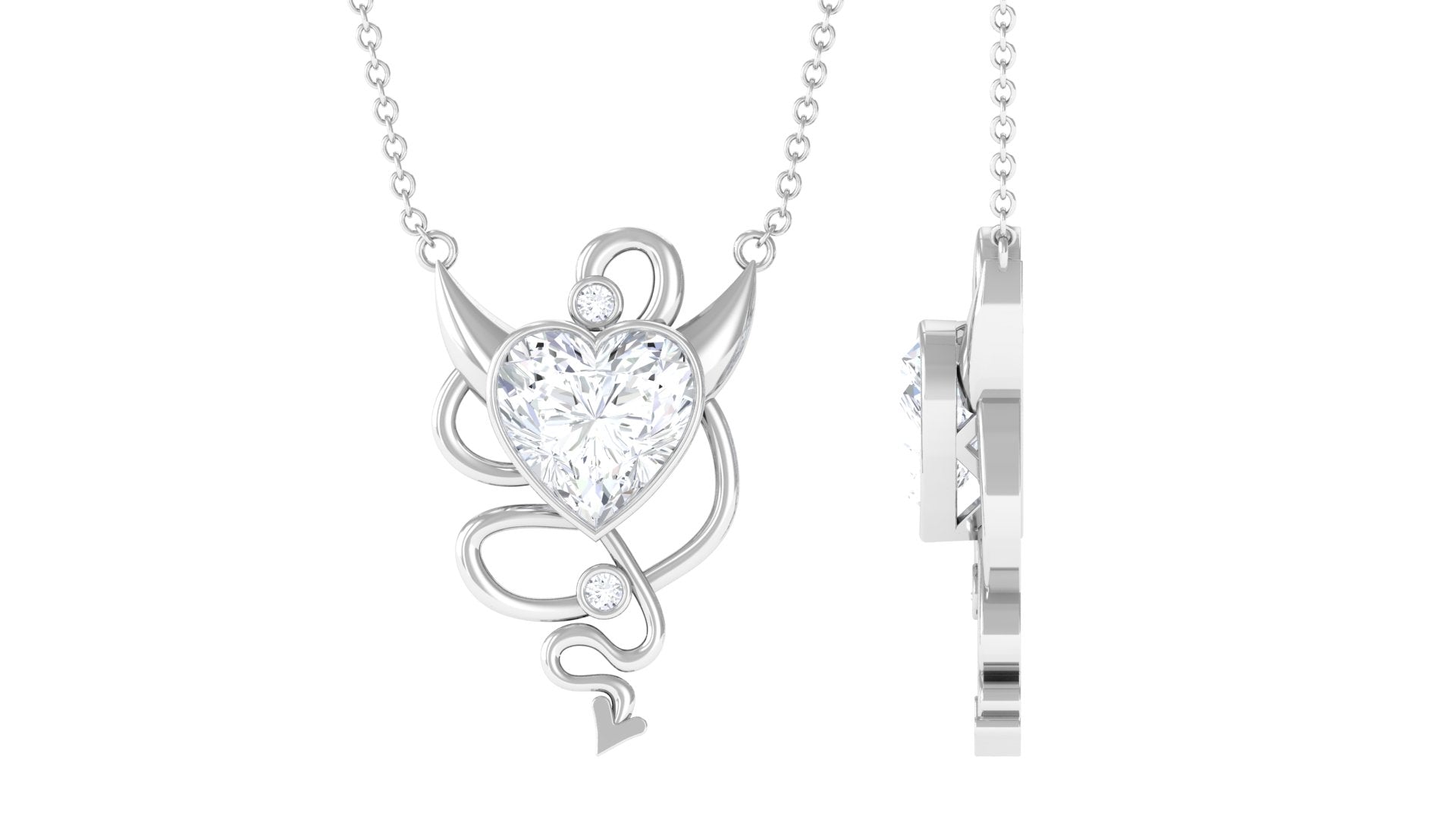 2.25 CT Moissanite Devil Heart Necklace in Bezel Setting