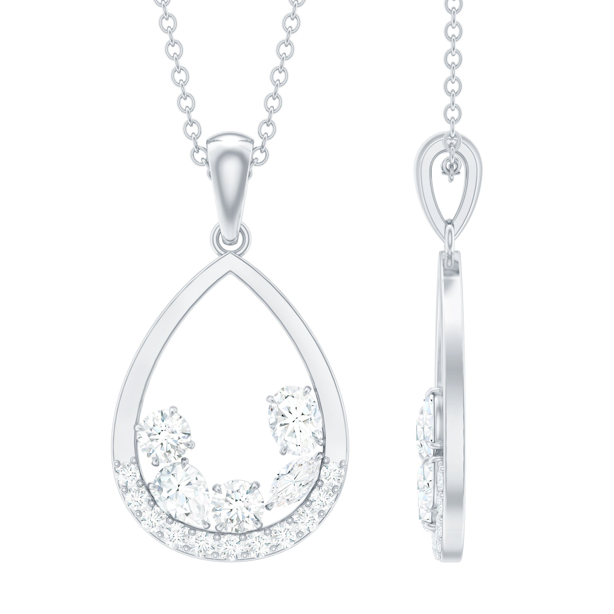 Designer Moissanite Teardrop Pendant Necklace in Silver
