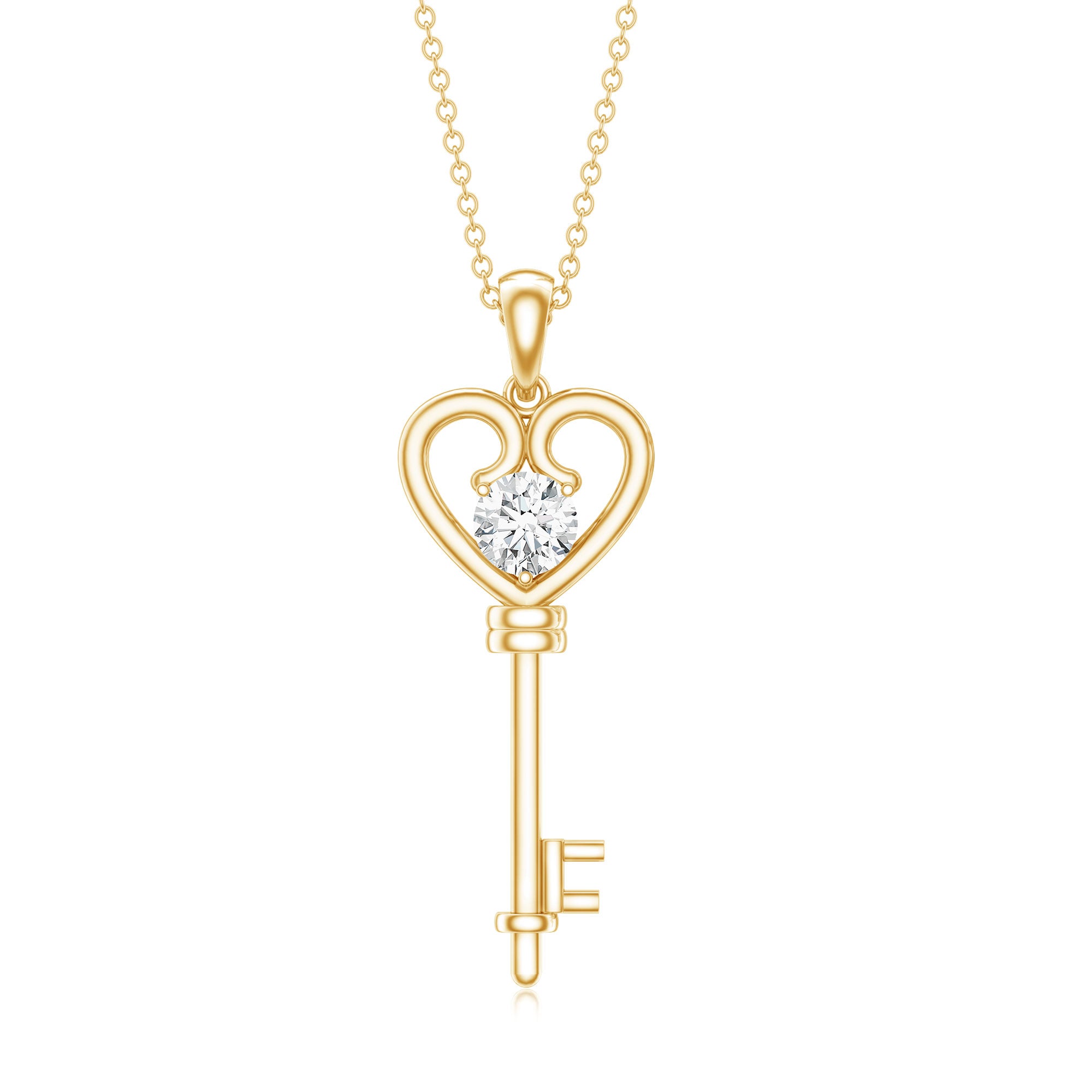 Certified Moissanite Heart and Key Pendant Necklace D-VS1 - Rosec Jewels