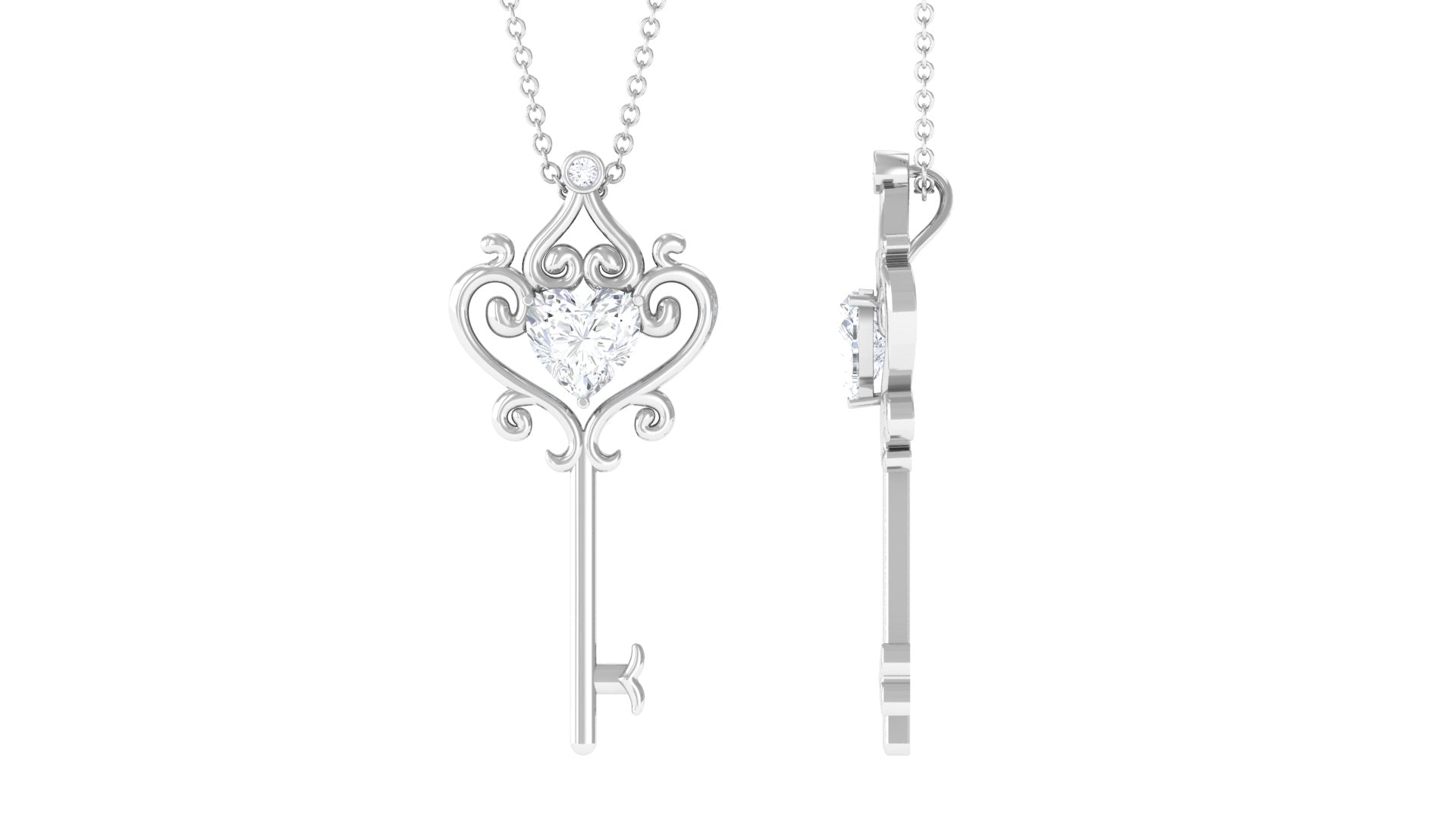 Certified Moissanite Heart Key Necklace for Women