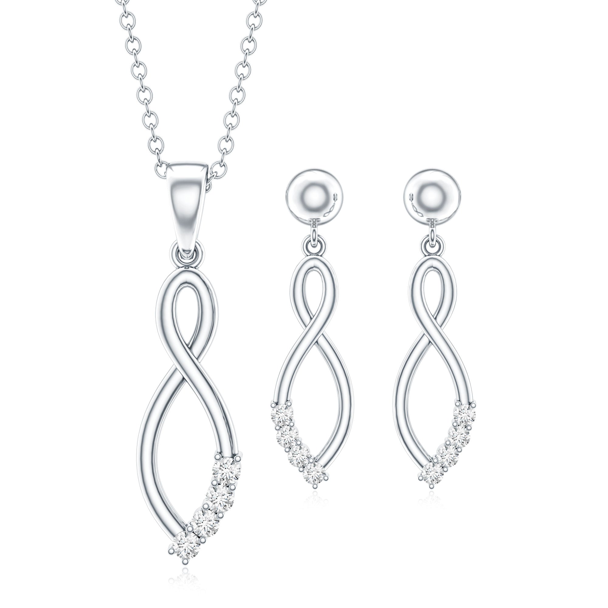 Certified Moissanite Infinity Necklace and Earrings Set D-VS1 - Rosec Jewels