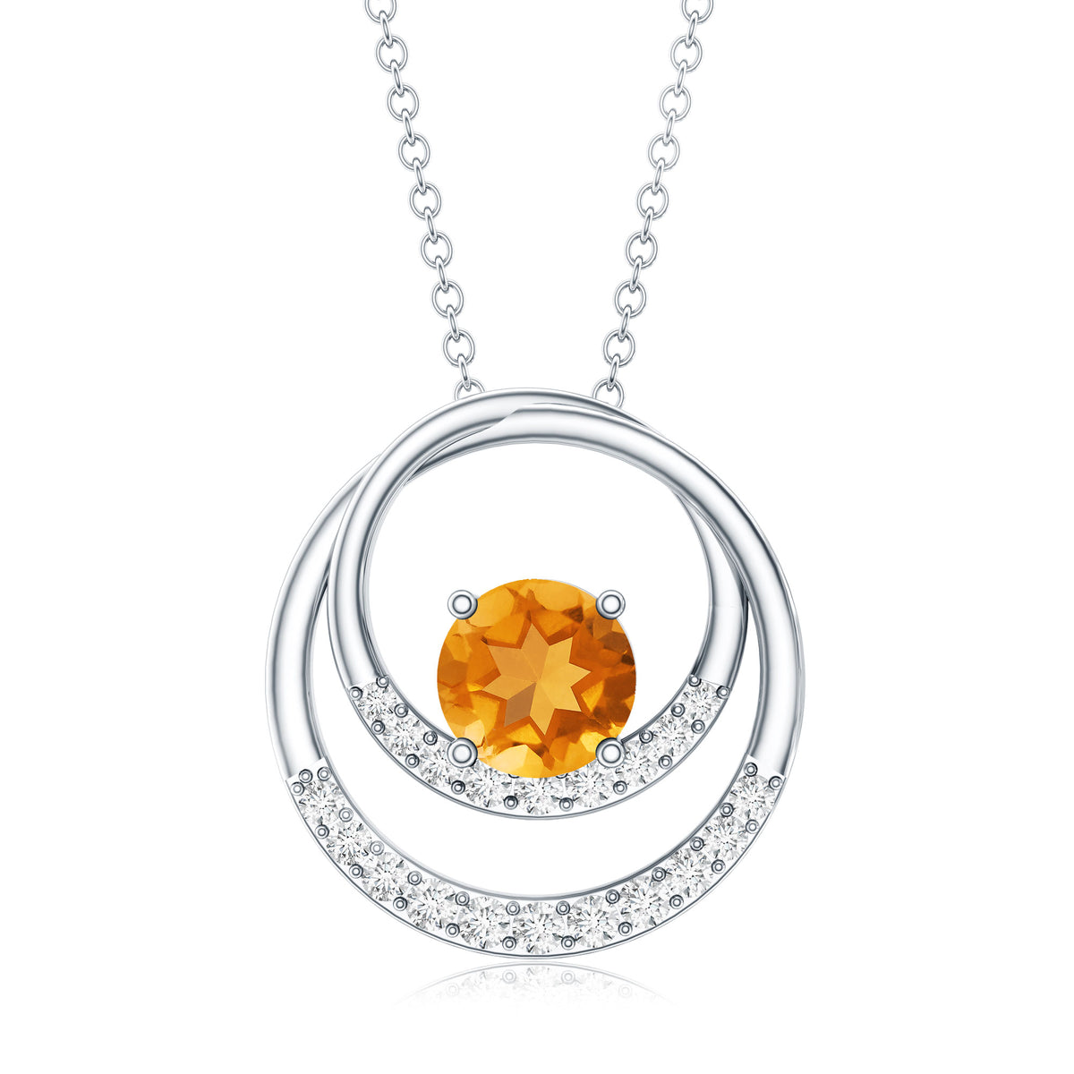 Natural 1.2 Carat Citrine Circle in Circle Necklace with Diamond AAA - Rosec Jewels