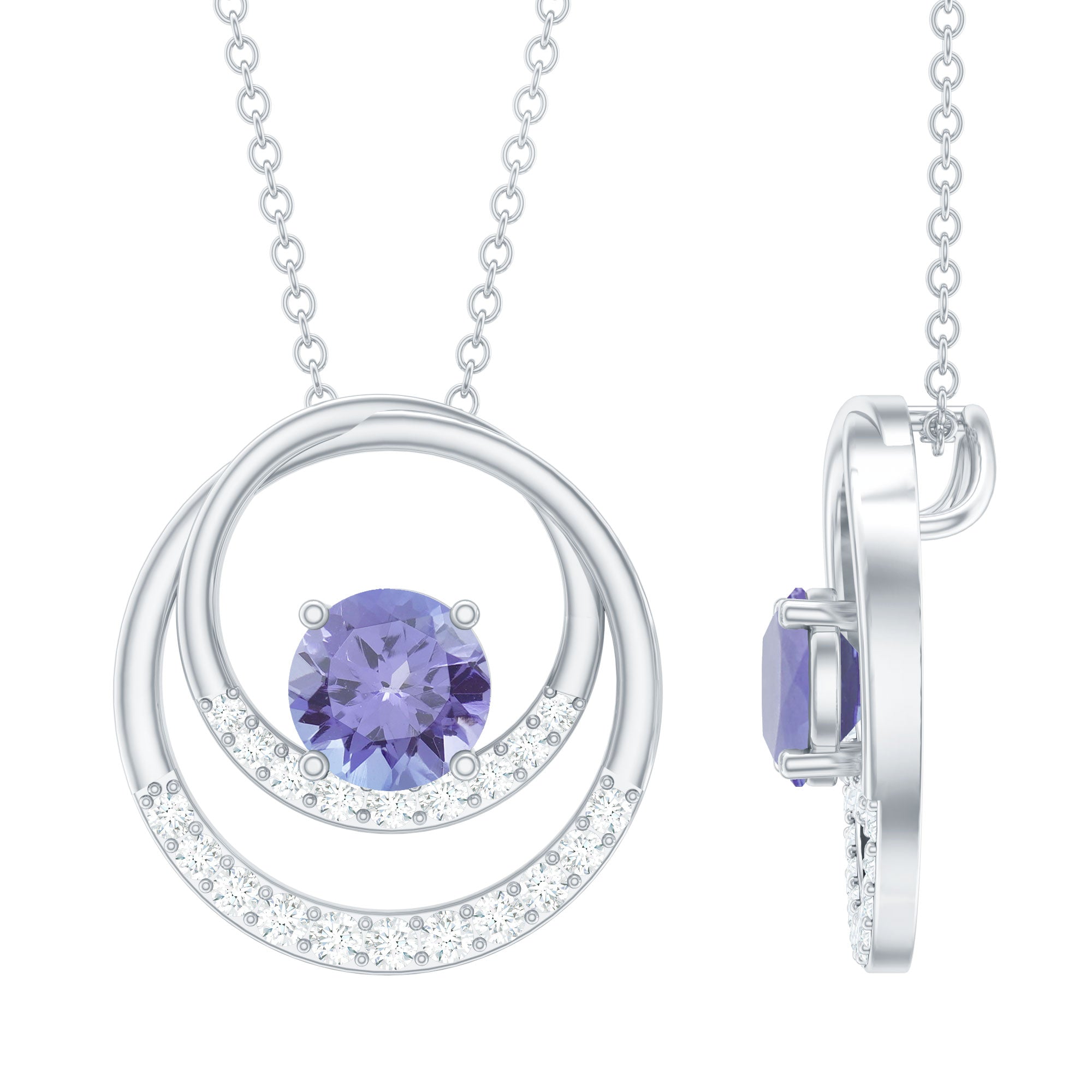 Real Tanzanite and Diamond Open Circle Pendant