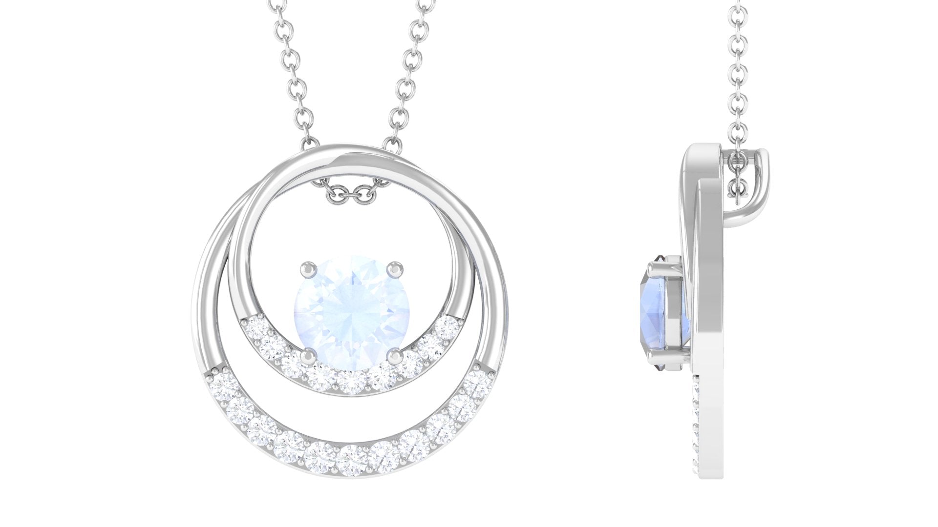 Classic Moonstone and Diamond Open Circle Pendant