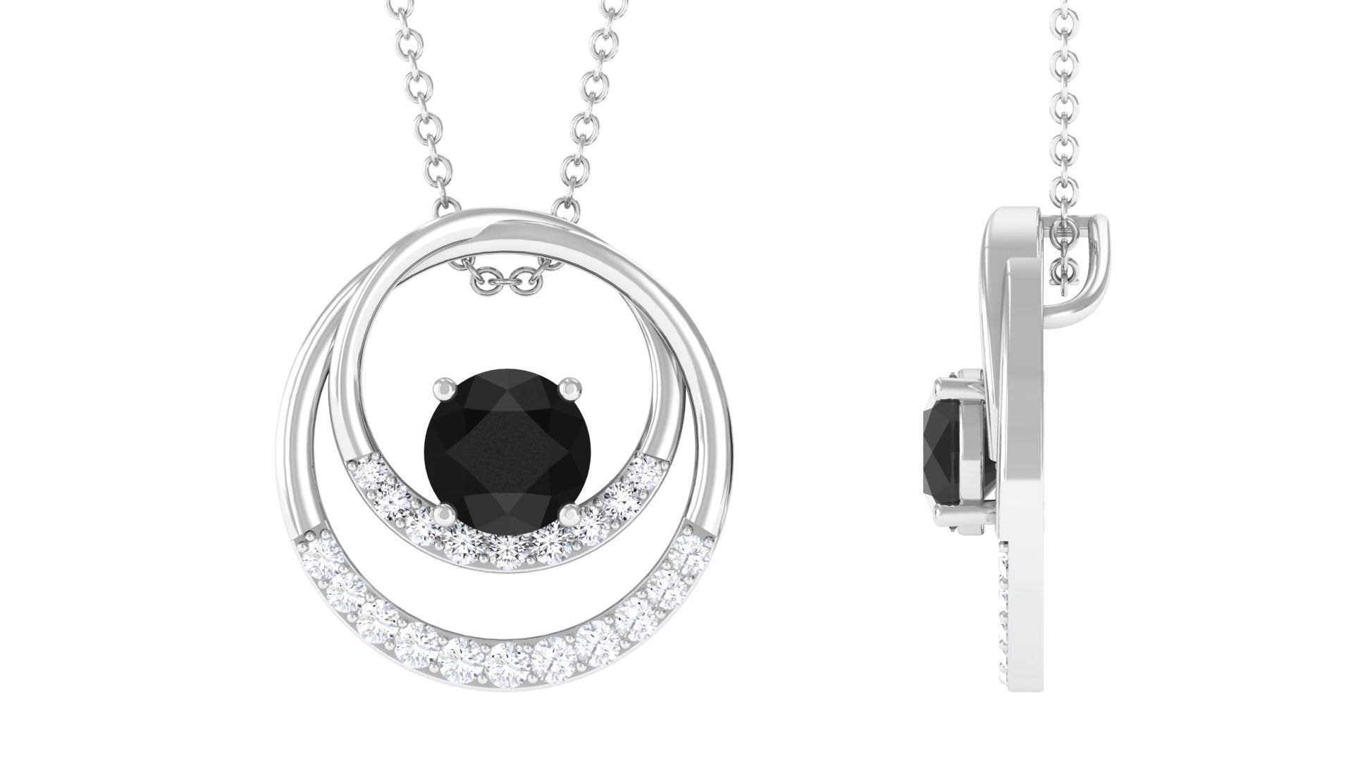 Real Black Onyx and Diamond Open Circle Pendant