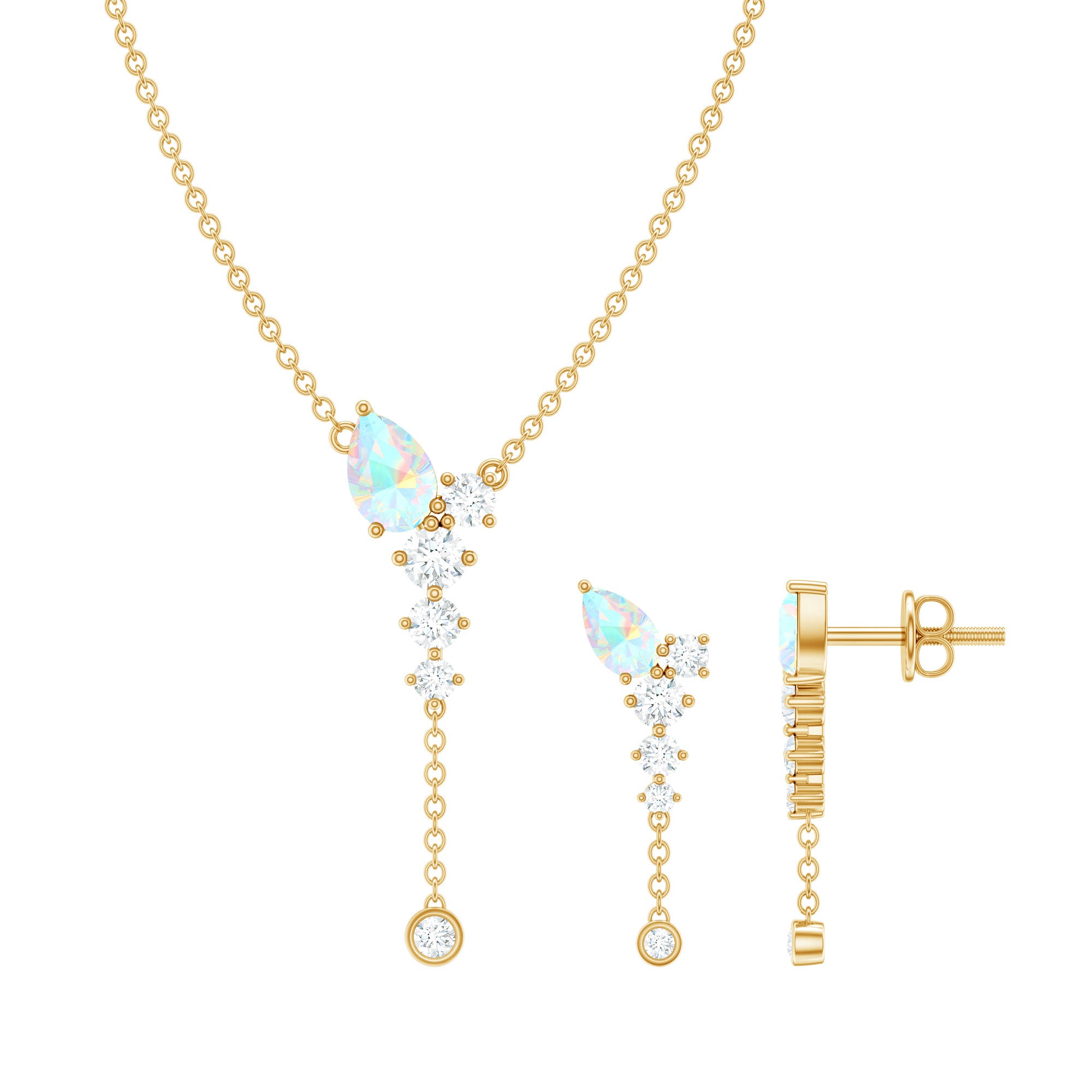 Natural Ethiopian Opal Teardrop Necklace Set with Certificate AAA - Rosec Jewels