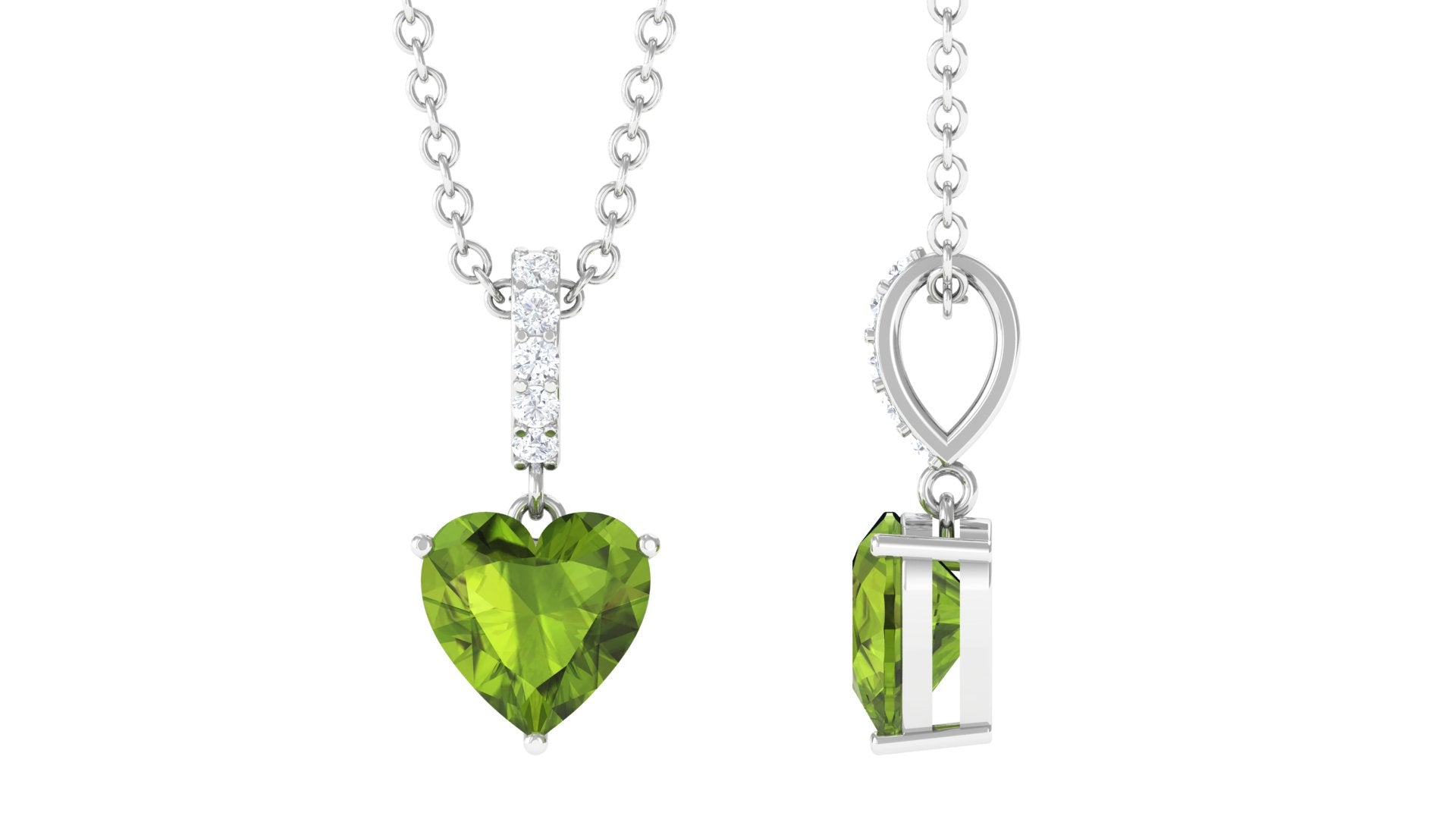 Heart Shape Peridot Solitaire Pendant with Diamond Accent Bail