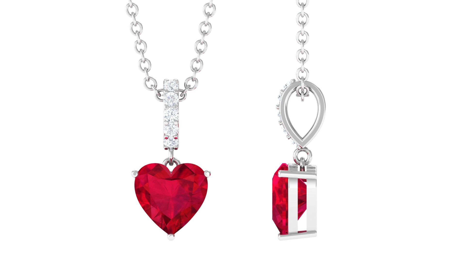 Heart Shape Created Ruby Solitaire Pendant with Diamond