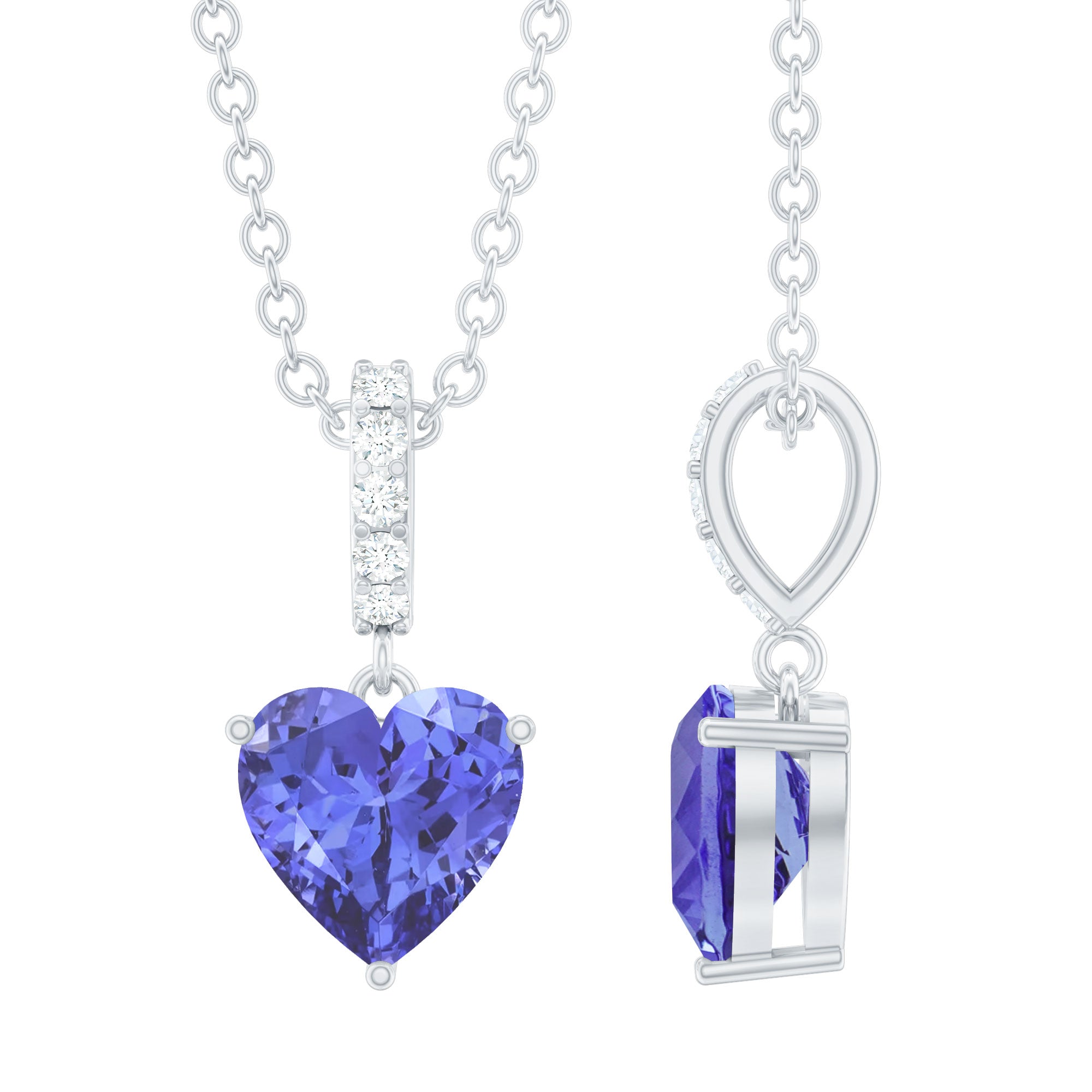 Solitaire Tanzanite Heart Necklace with Diamond Accent Bail