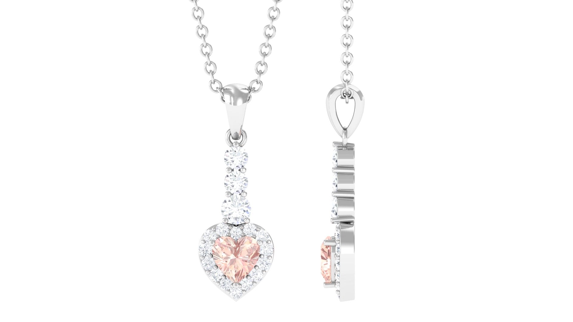 Real Morganite Heart Drop Pendant Necklace with Diamond