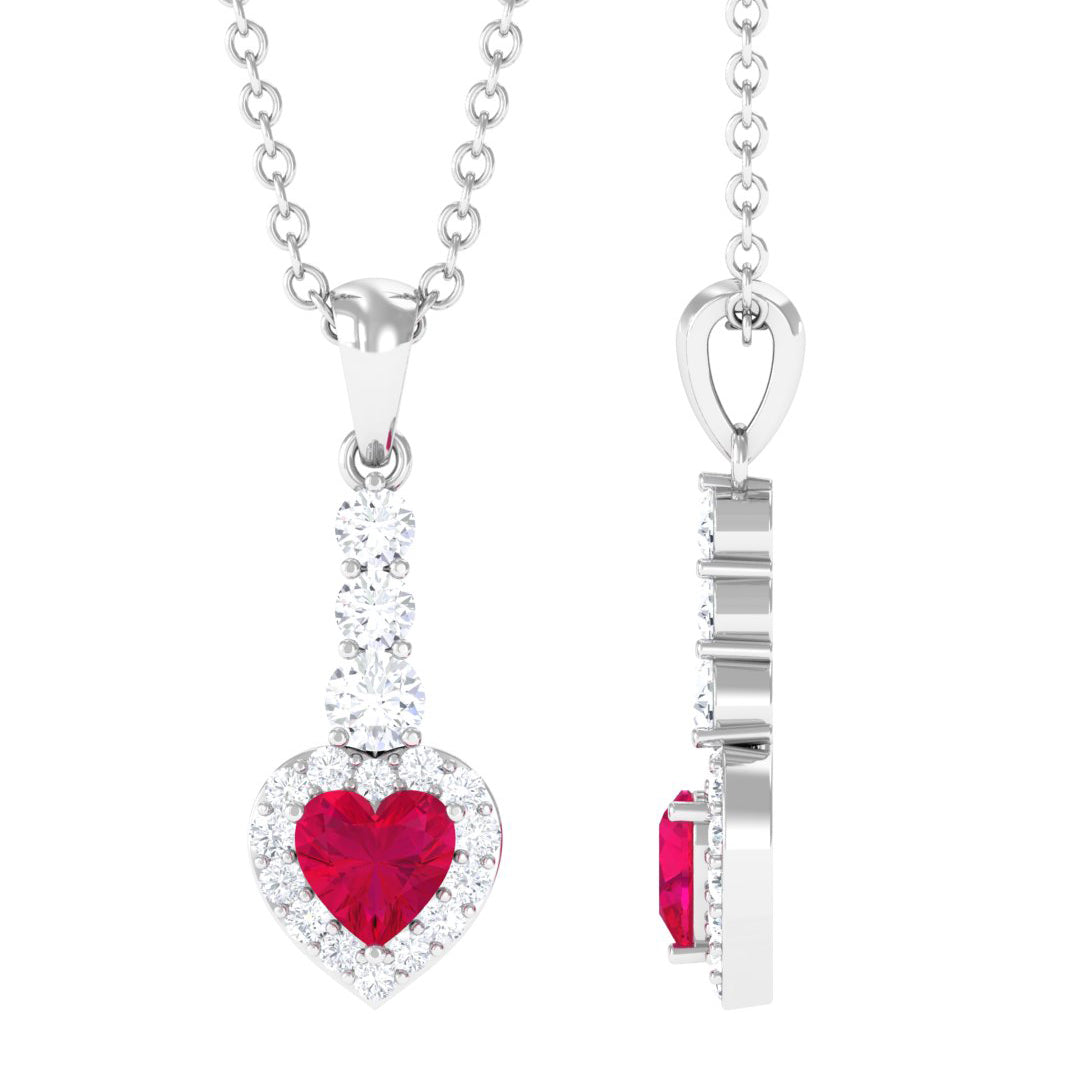 Heart Shape Ruby Drop Pendant with Diamond