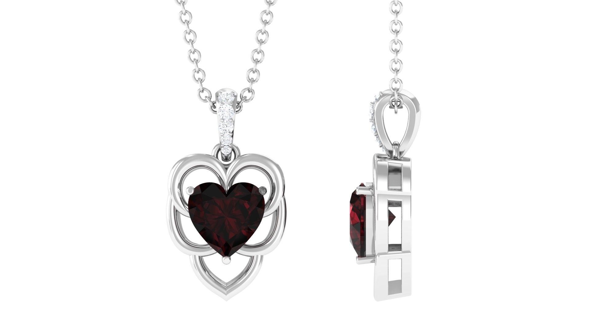 Heart Shape Garnet Pendant Necklace with Diamond