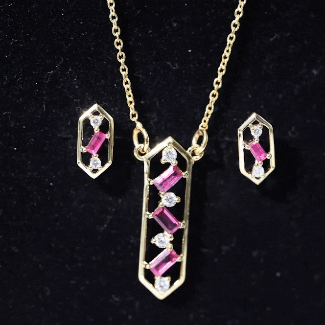 Genuine Ruby and Diamond Dangle jewelry Set AAA - Rosec Jewels