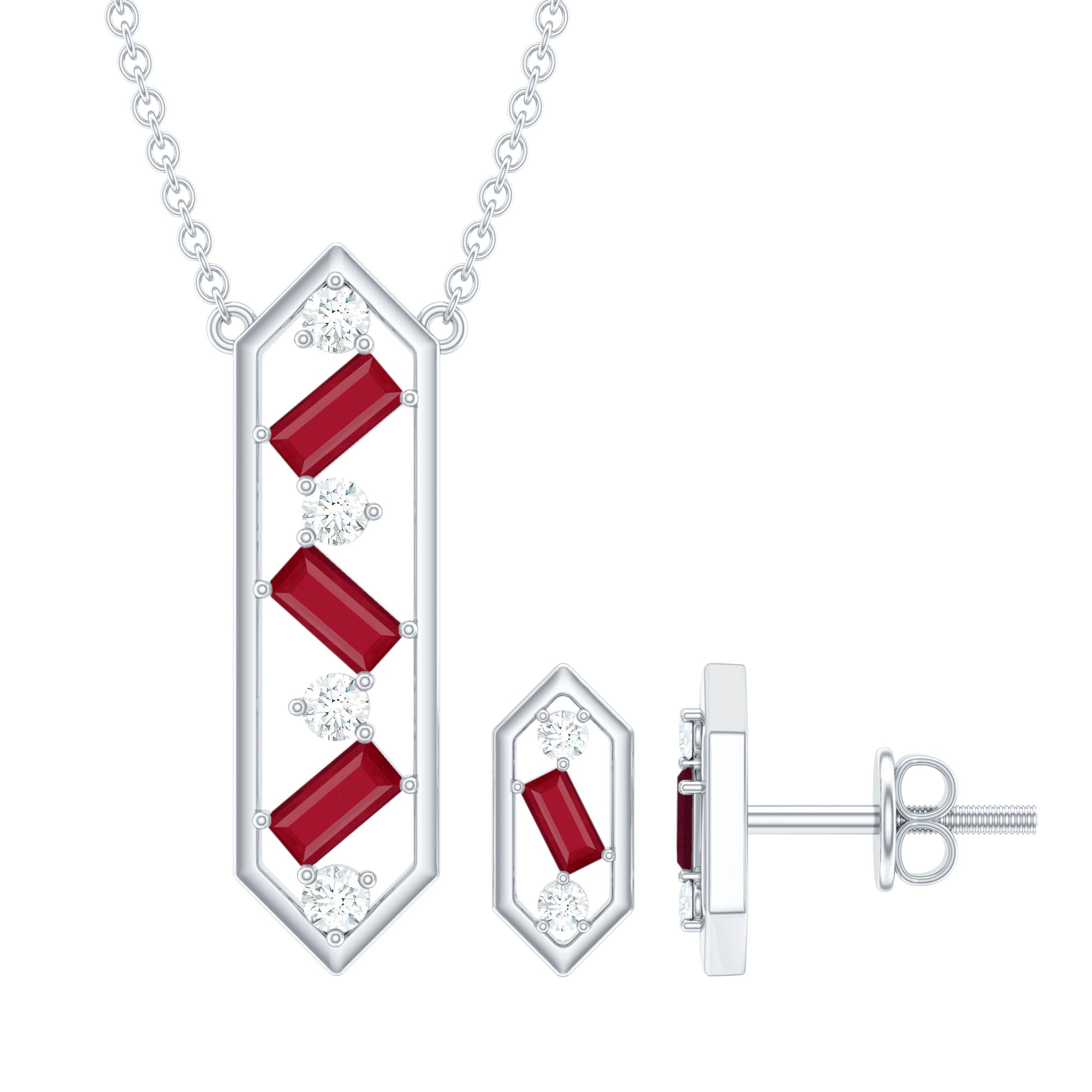 Genuine Ruby and Diamond Dangle jewelry Set AAA - Rosec Jewels