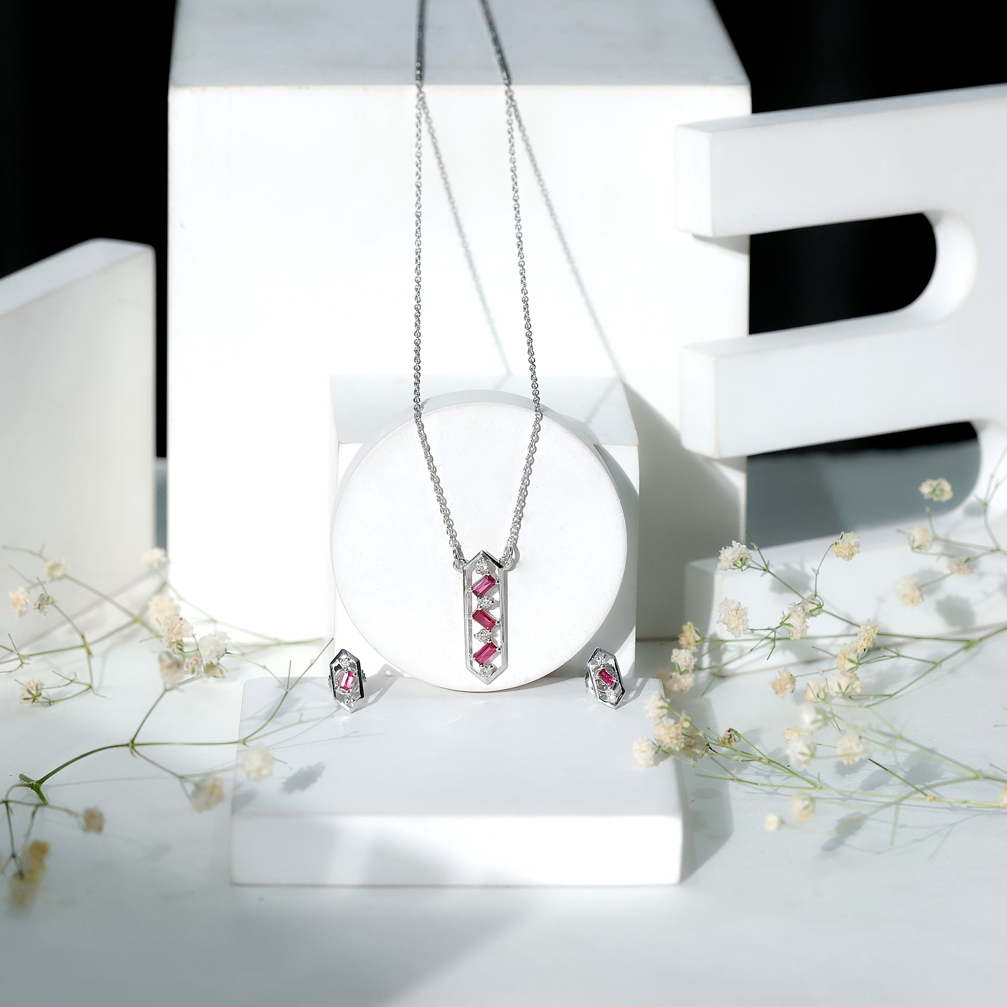 Genuine Ruby and Diamond Dangle jewelry Set AAA - Rosec Jewels