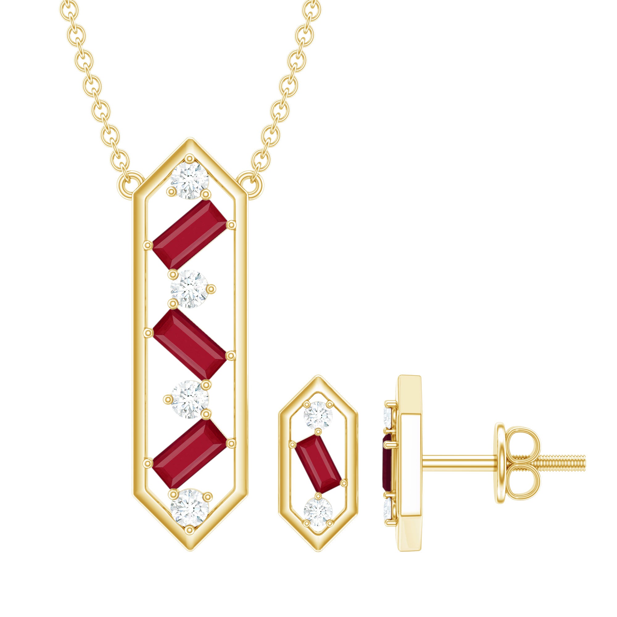 Genuine Ruby and Diamond Dangle jewelry Set AAA - Rosec Jewels