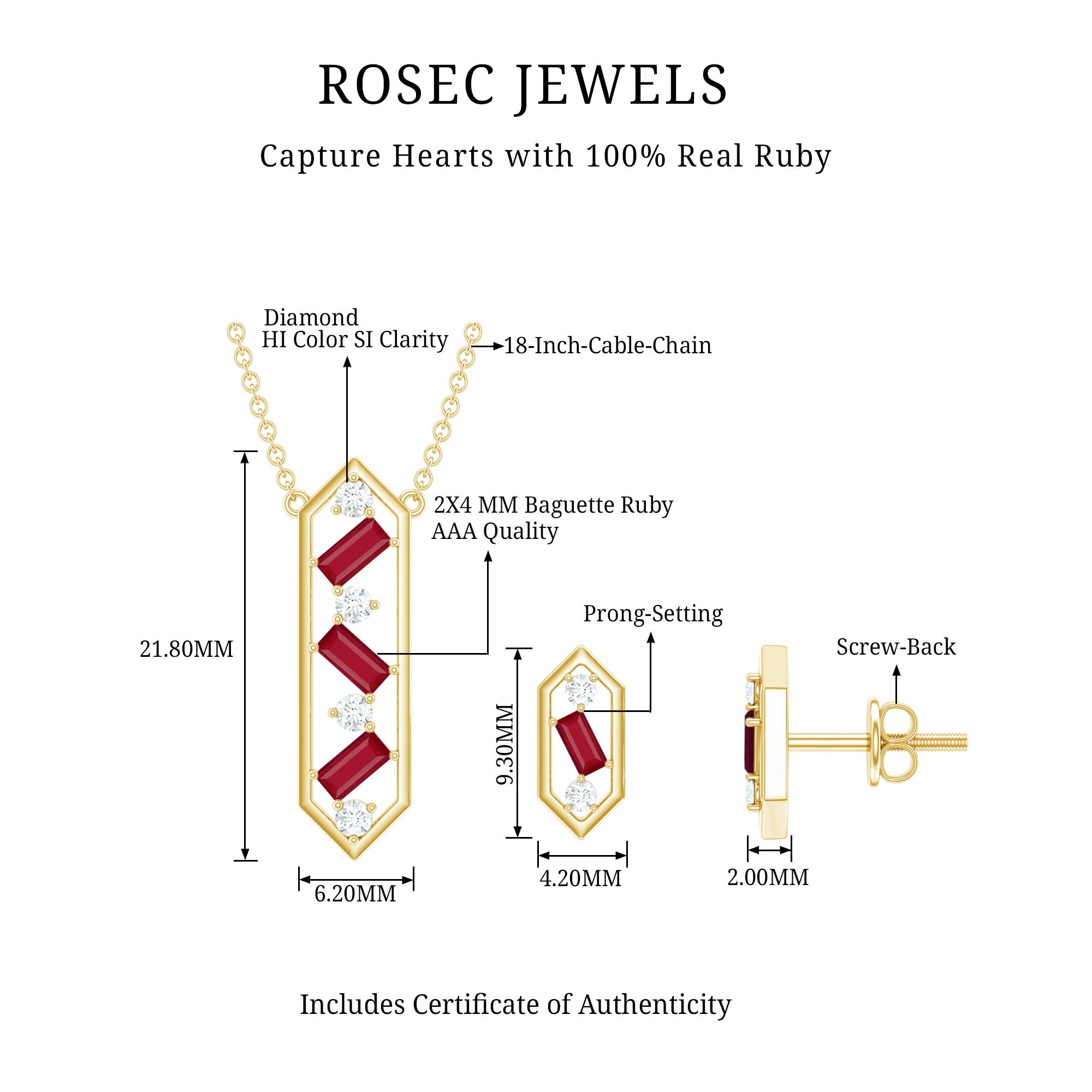 Genuine Ruby and Diamond Dangle jewelry Set AAA - Rosec Jewels