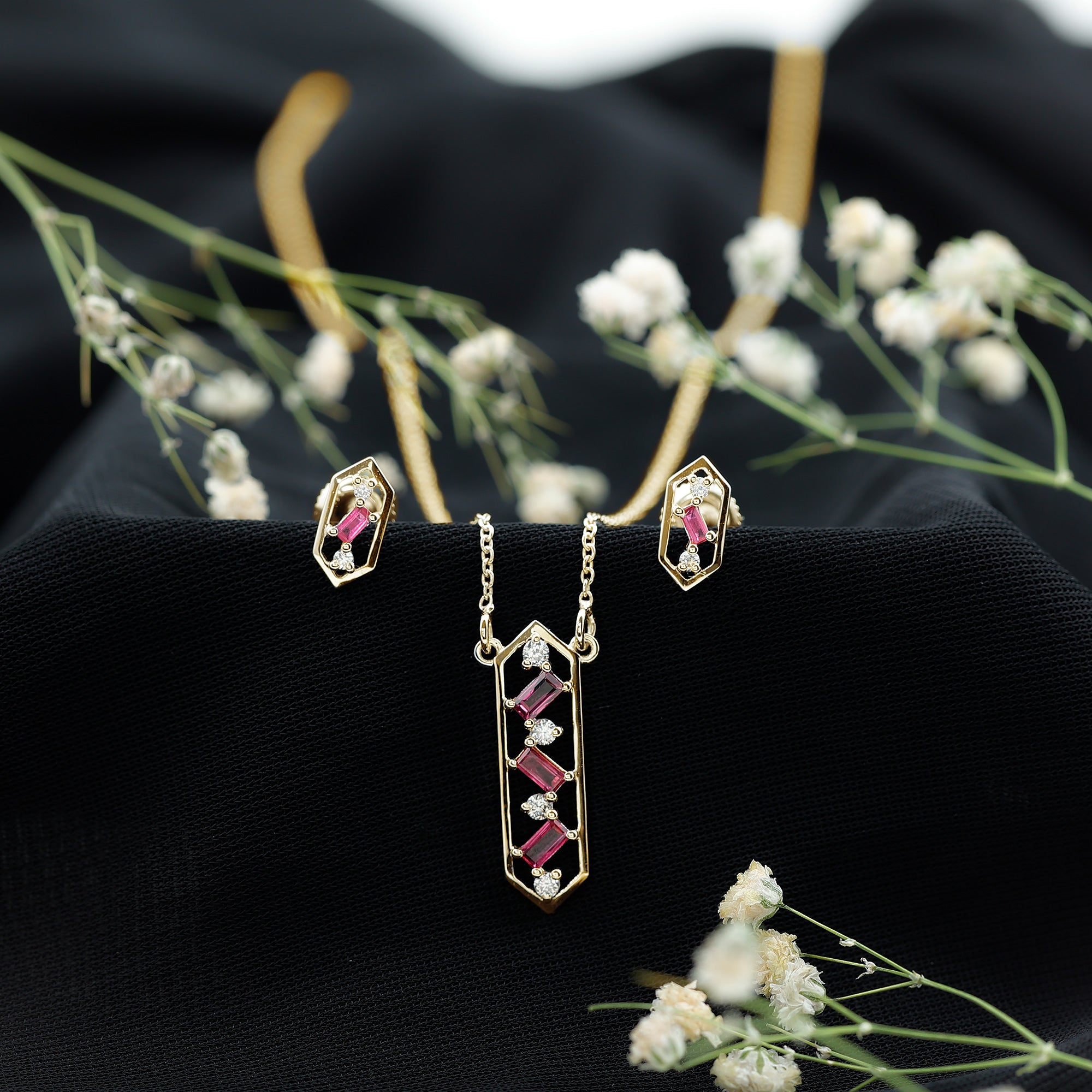 Genuine Ruby and Diamond Dangle jewelry Set AAA - Rosec Jewels