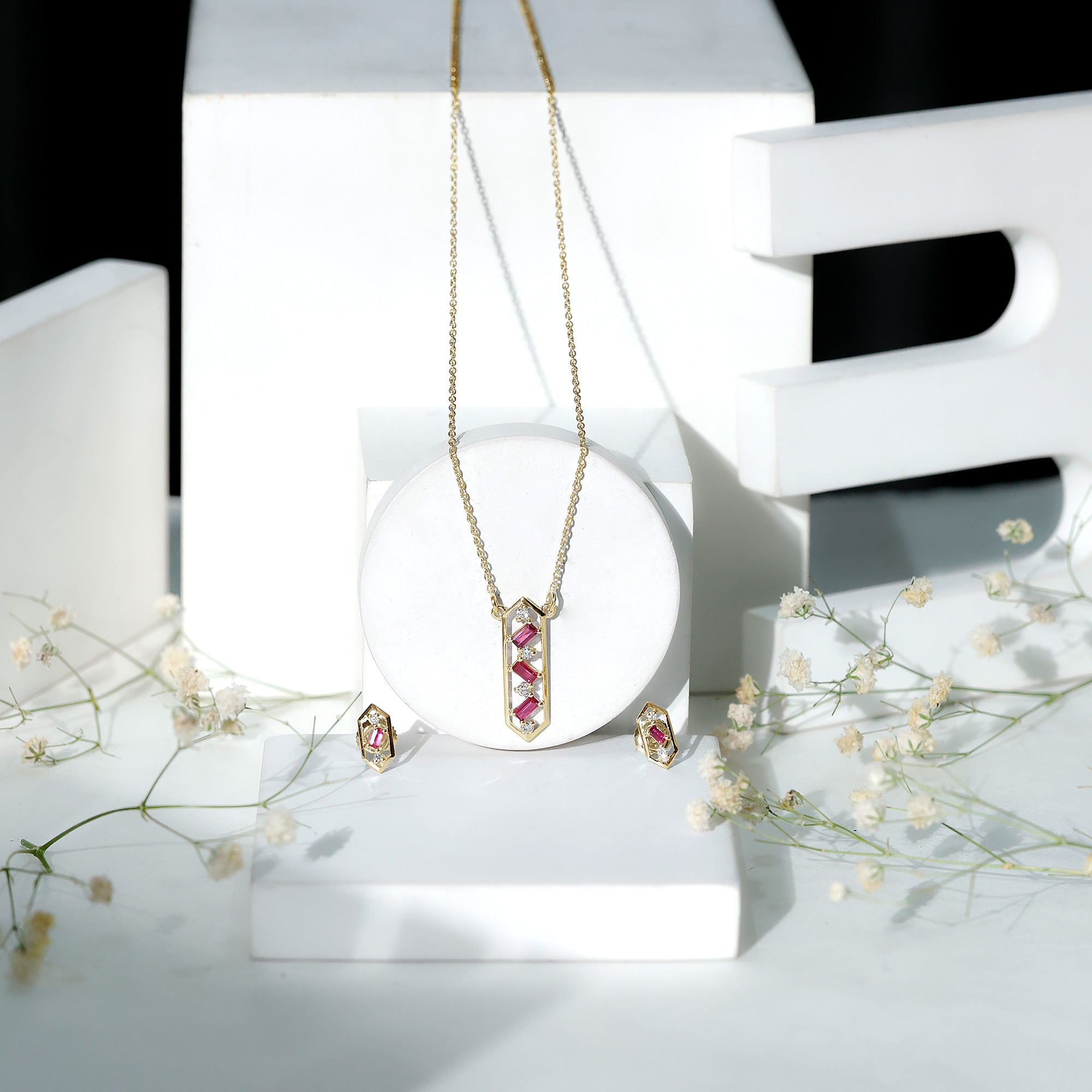Genuine Ruby and Diamond Dangle jewelry Set AAA - Rosec Jewels