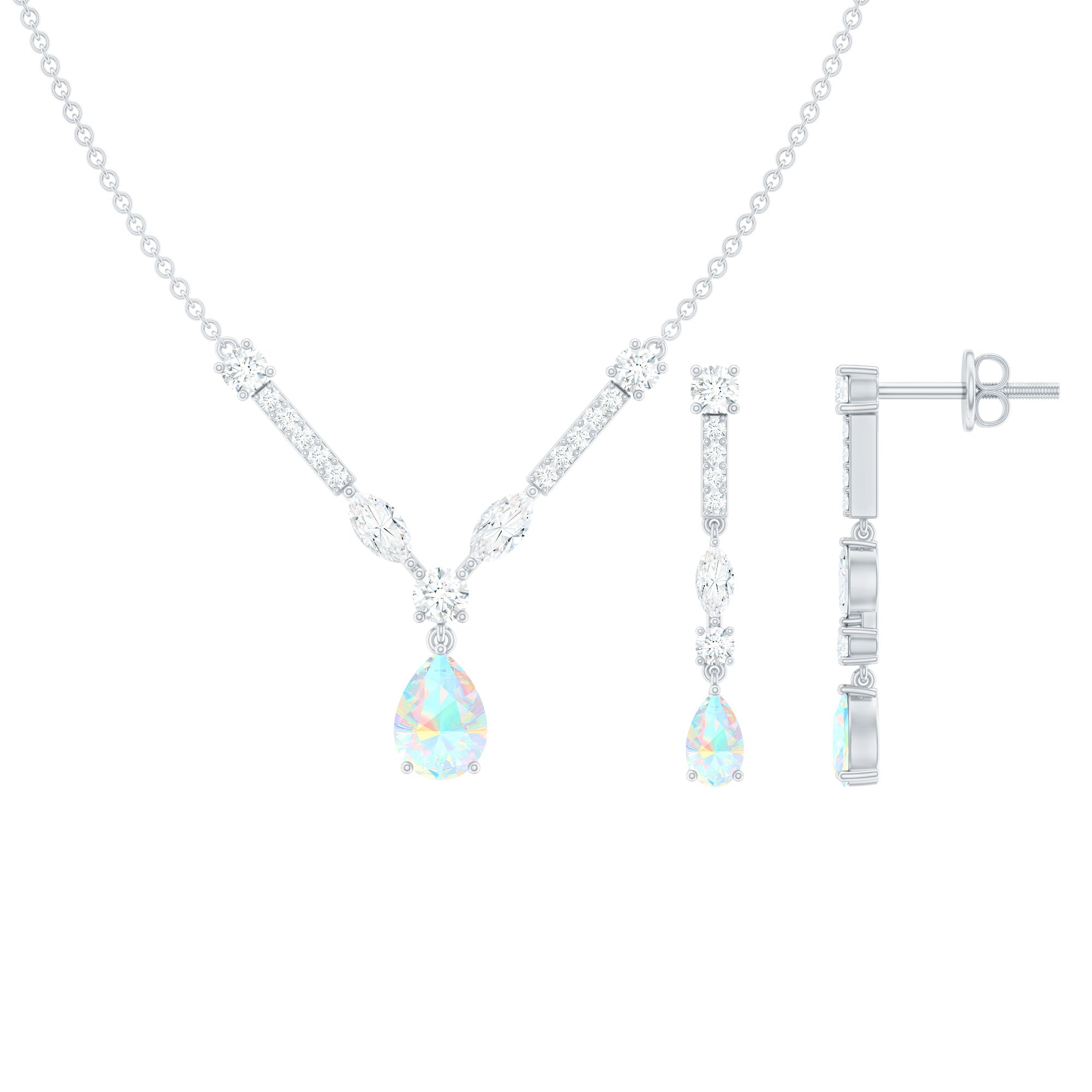 Natural Ethiopian Opal and Moissanite Teardrop Jewelry Set