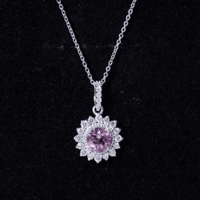 Natural 1.2 Carat Round Pink Tourmaline and Diamond Halo Pendant AAA - Rosec Jewels