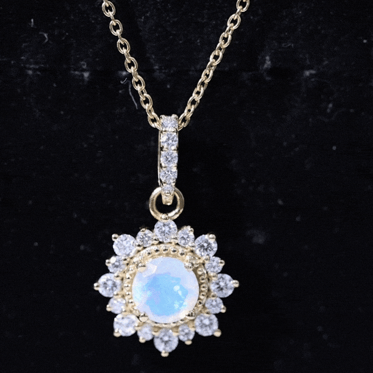 Natural 0.8 Ethiopian Opal Flower Necklace with Diamond Halo AAA - Rosec Jewels