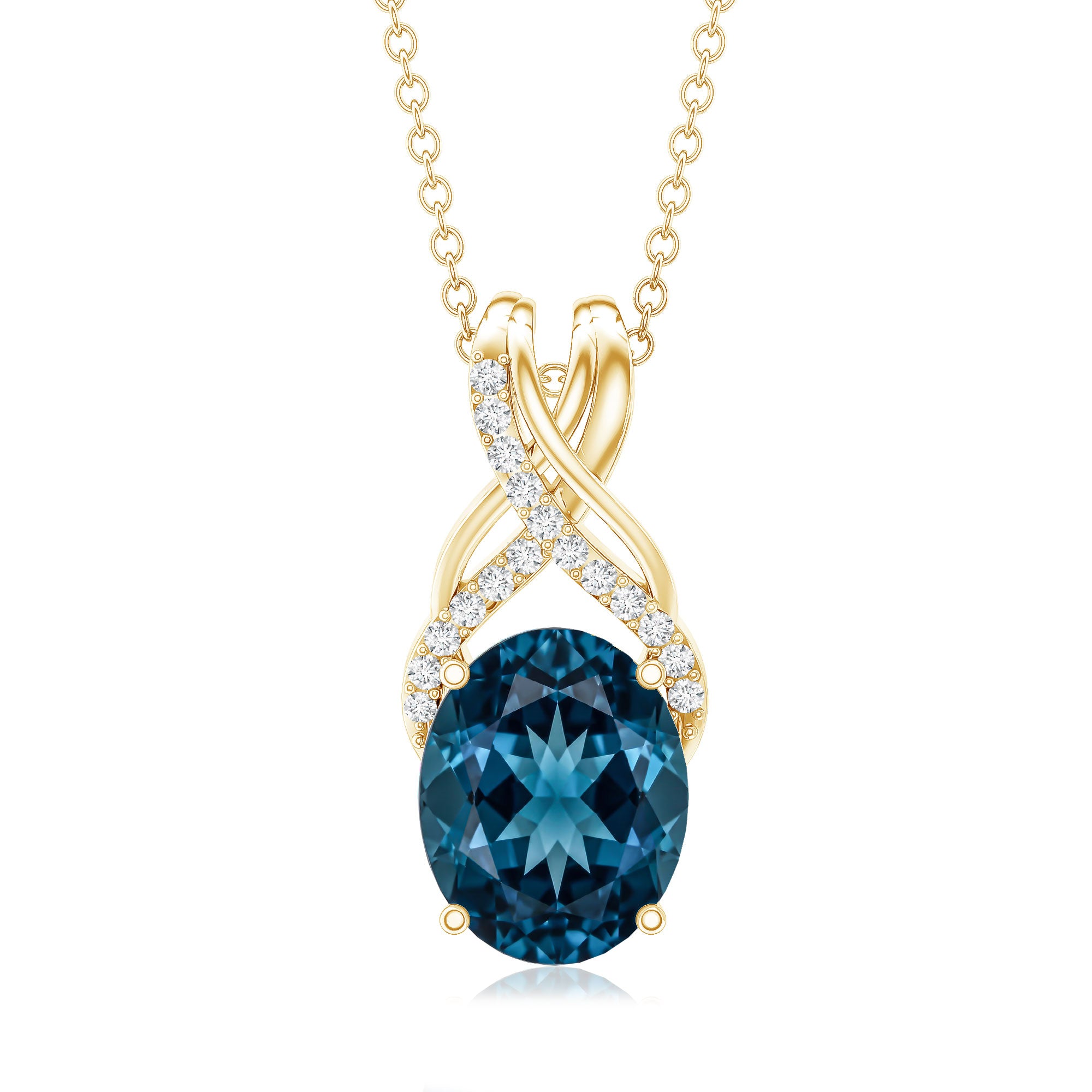 2.5 Carat Oval London Blue Topaz Solitaire Necklace with Diamond Twisted Bail AAA - Rosec Jewels