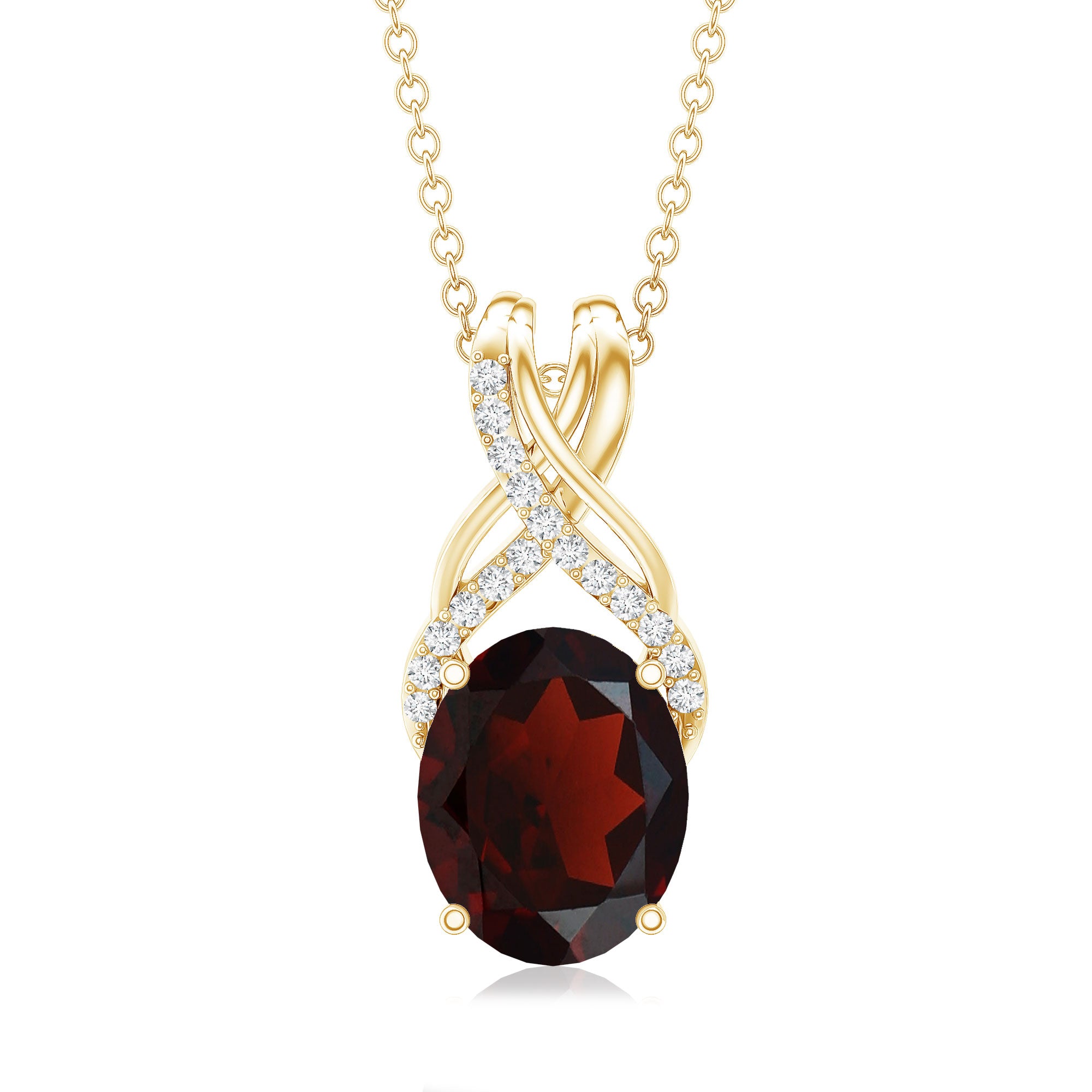3.6 Carat Oval Shape Garnet Solitaire Twisted Bail Pendant Necklace with Diamond AAA - Rosec Jewels
