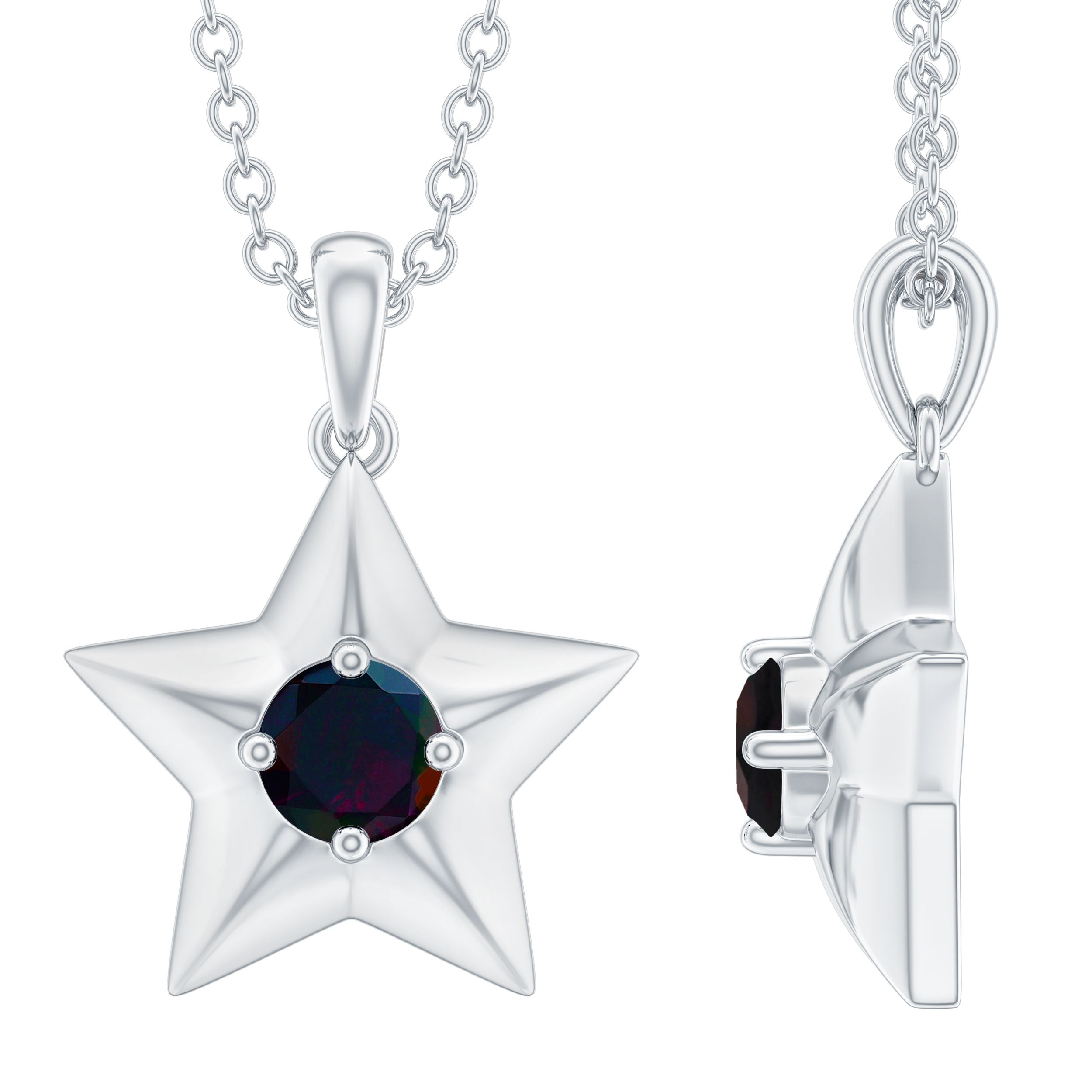 Solitaire Black Opal and Gold Star Pendant Necklace