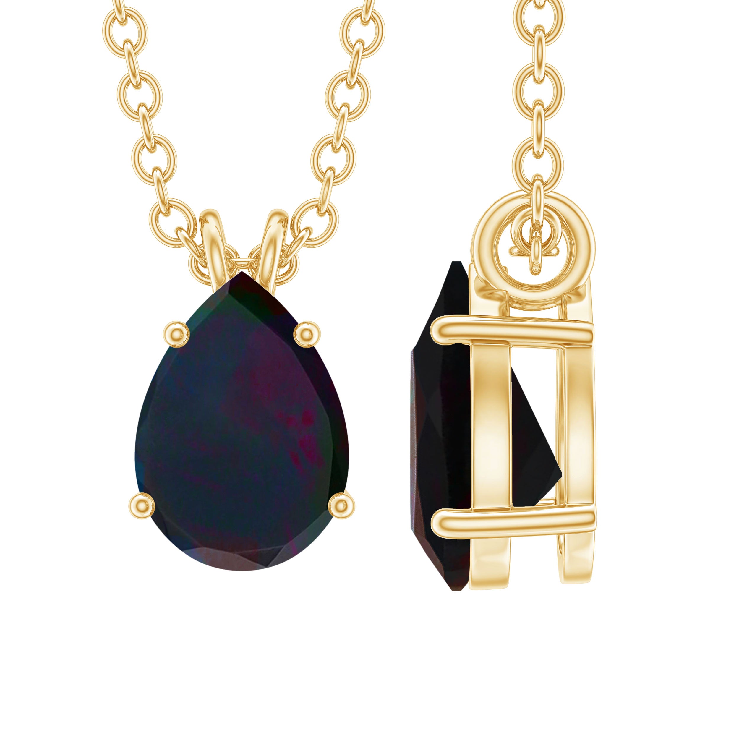 Natural Solitaire Black Opal Teardrop Necklace With Chain AAA - Rosec Jewels