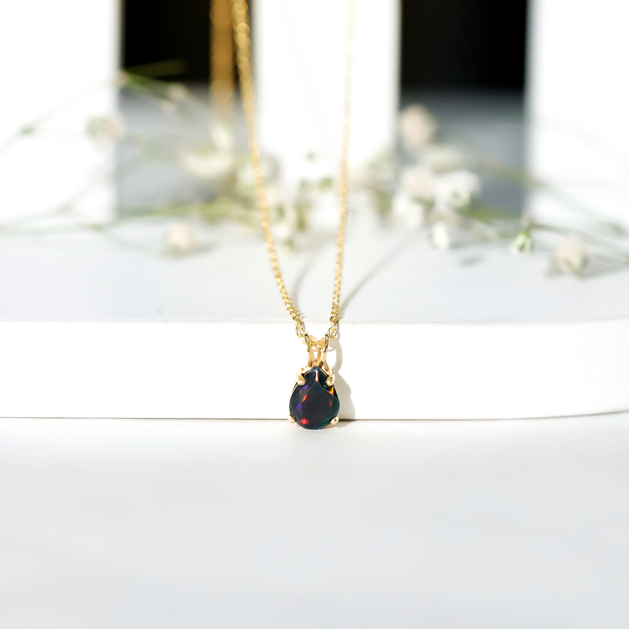 Natural Solitaire Black Opal Teardrop Necklace With Chain AAA - Rosec Jewels